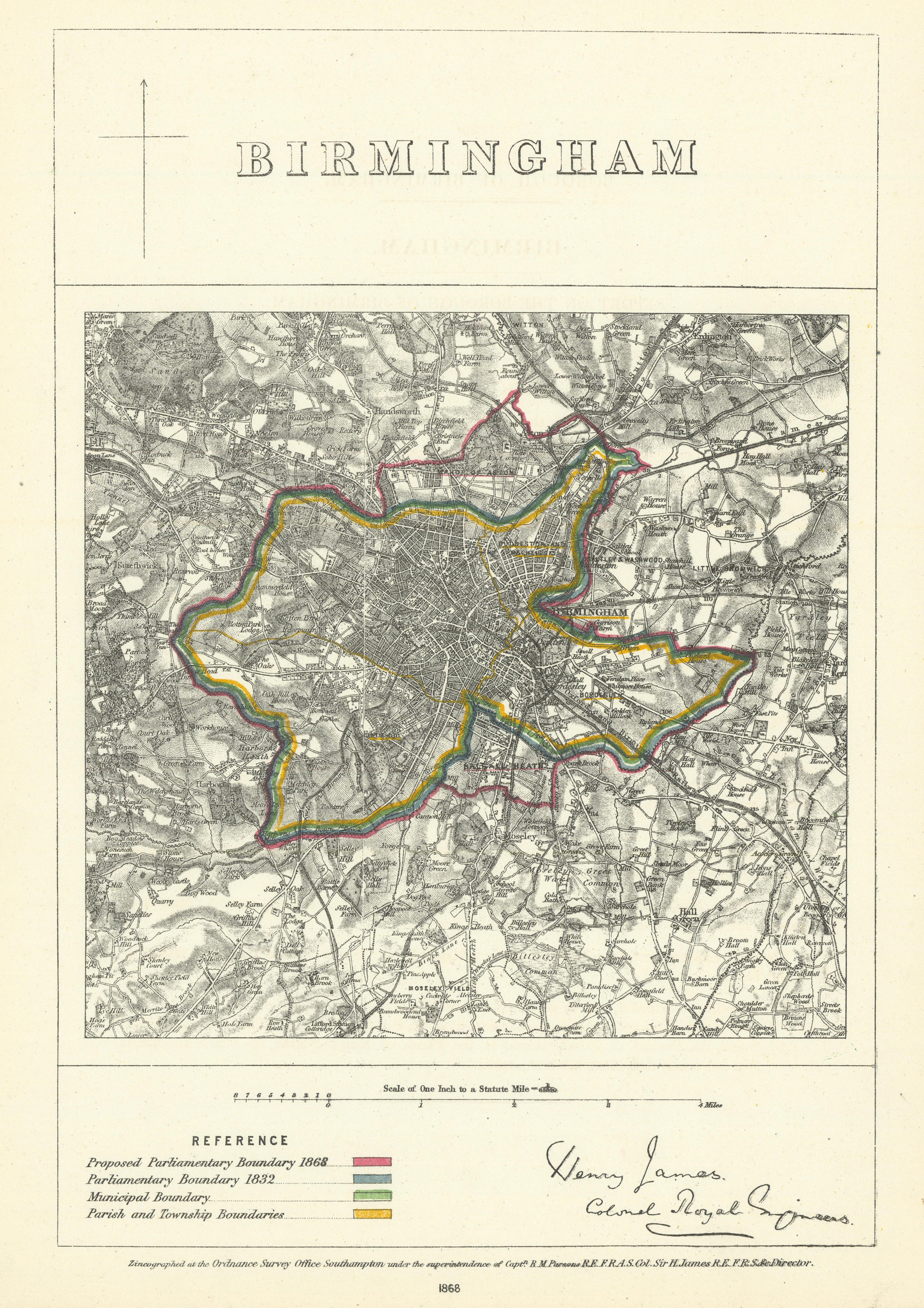 Associate Product Birmingham, Warwickshire. JAMES. Parliamentary Boundary Commission 1868 map