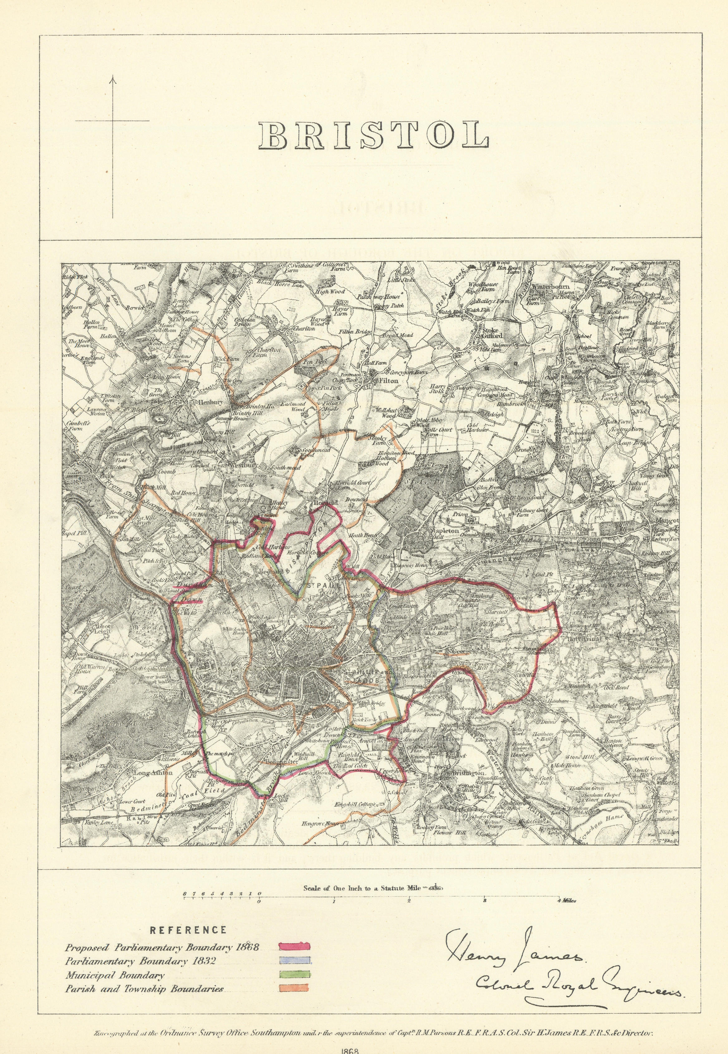 Associate Product Bristol, Gloucestershire. JAMES. Parliamentary Boundary Commission 1868 map