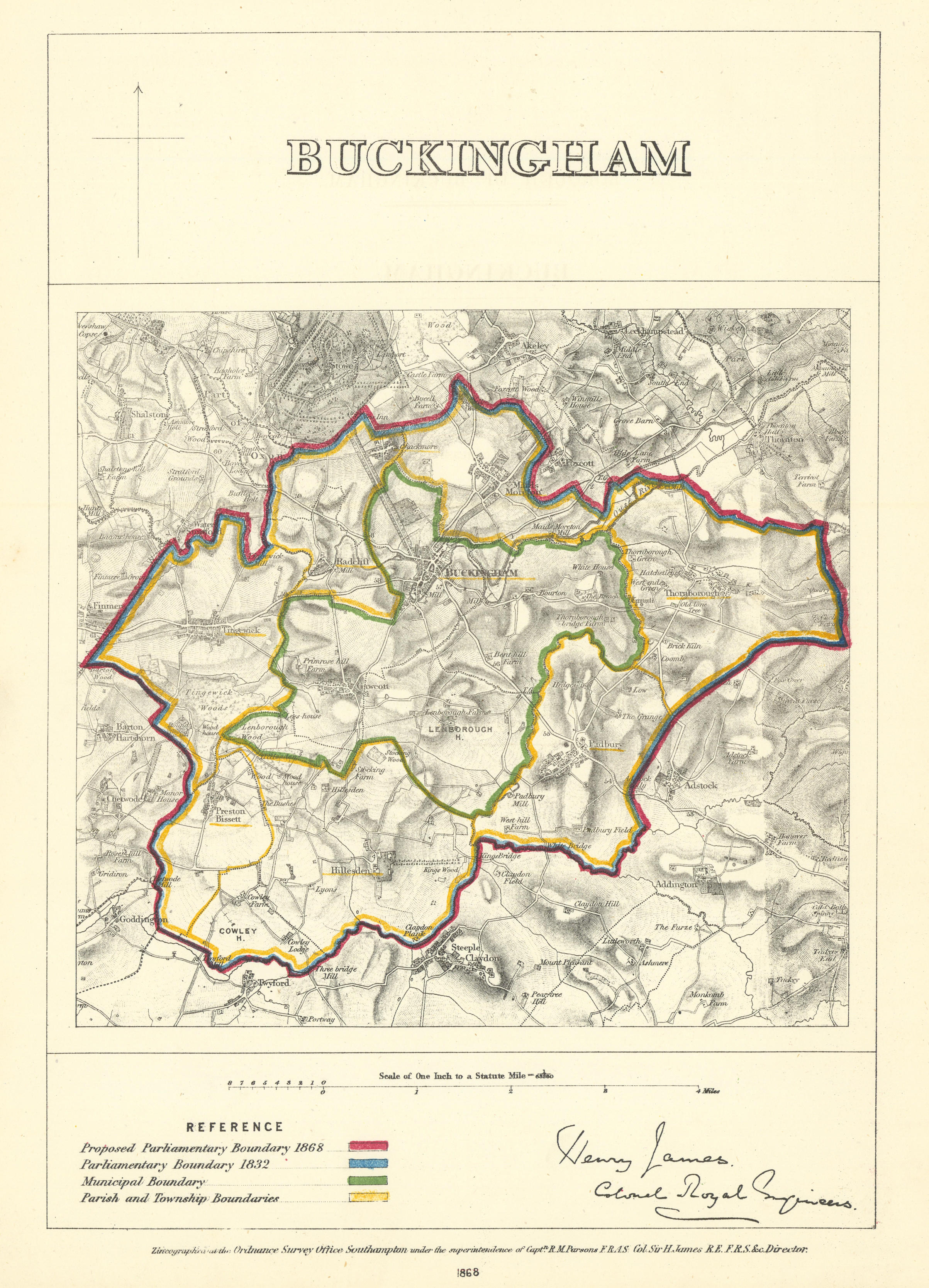 Associate Product Buckingham, Buckinghamshire. JAMES. Parliamentary Boundary Commission 1868 map