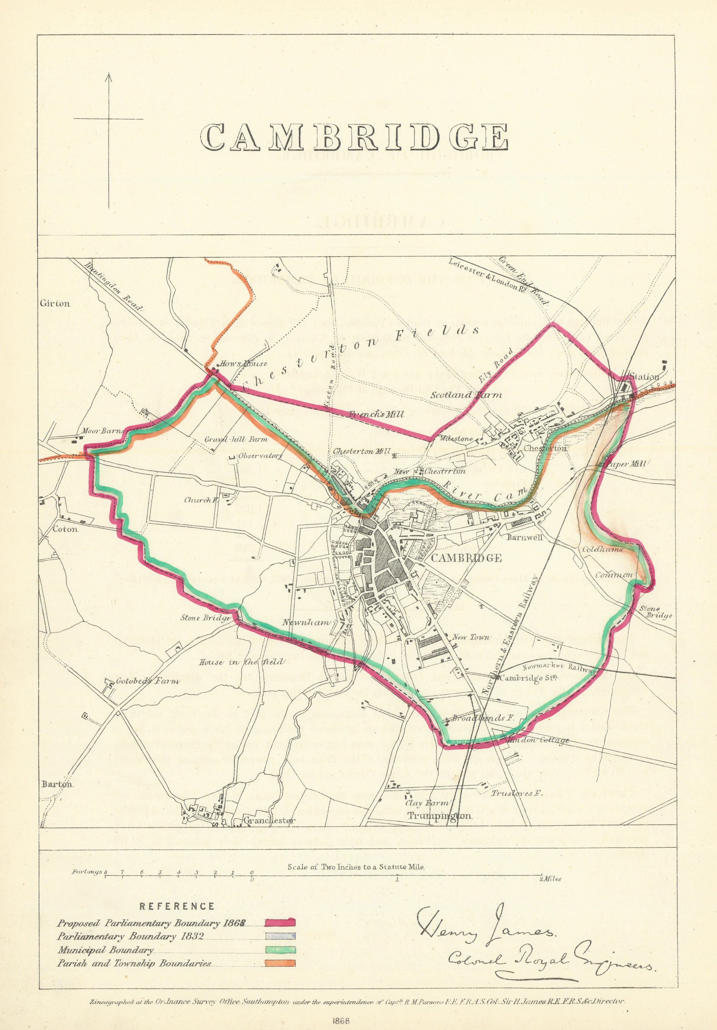 Associate Product Cambridge, Cambridgeshire. JAMES. Parliamentary Boundary Commission 1868 map