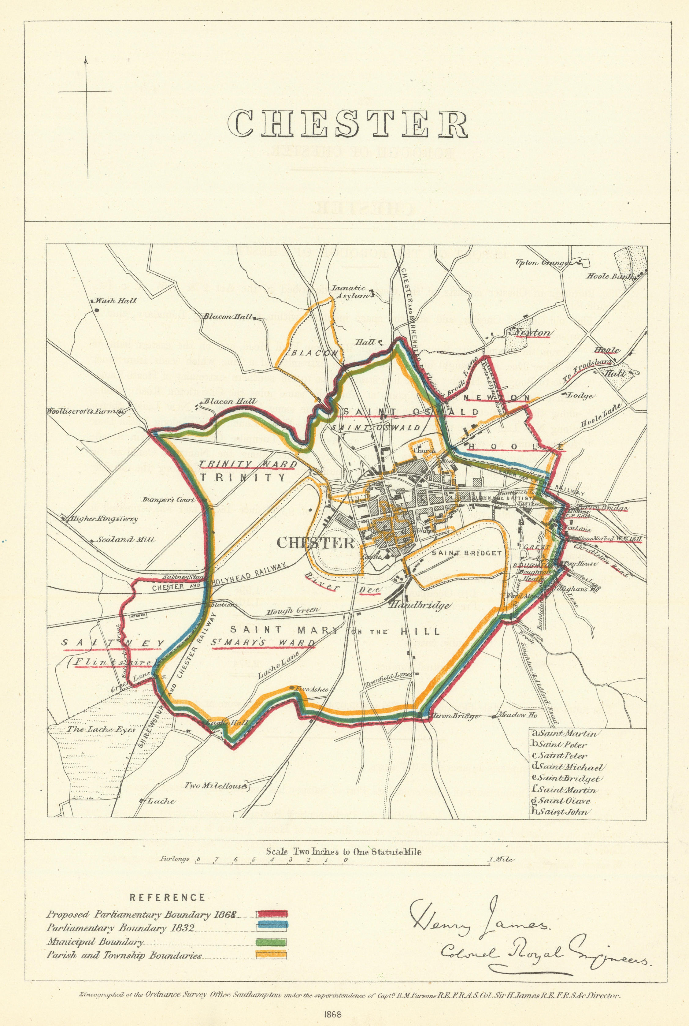Associate Product Chester, Cheshire. JAMES. Parliamentary Boundary Commission 1868 old map