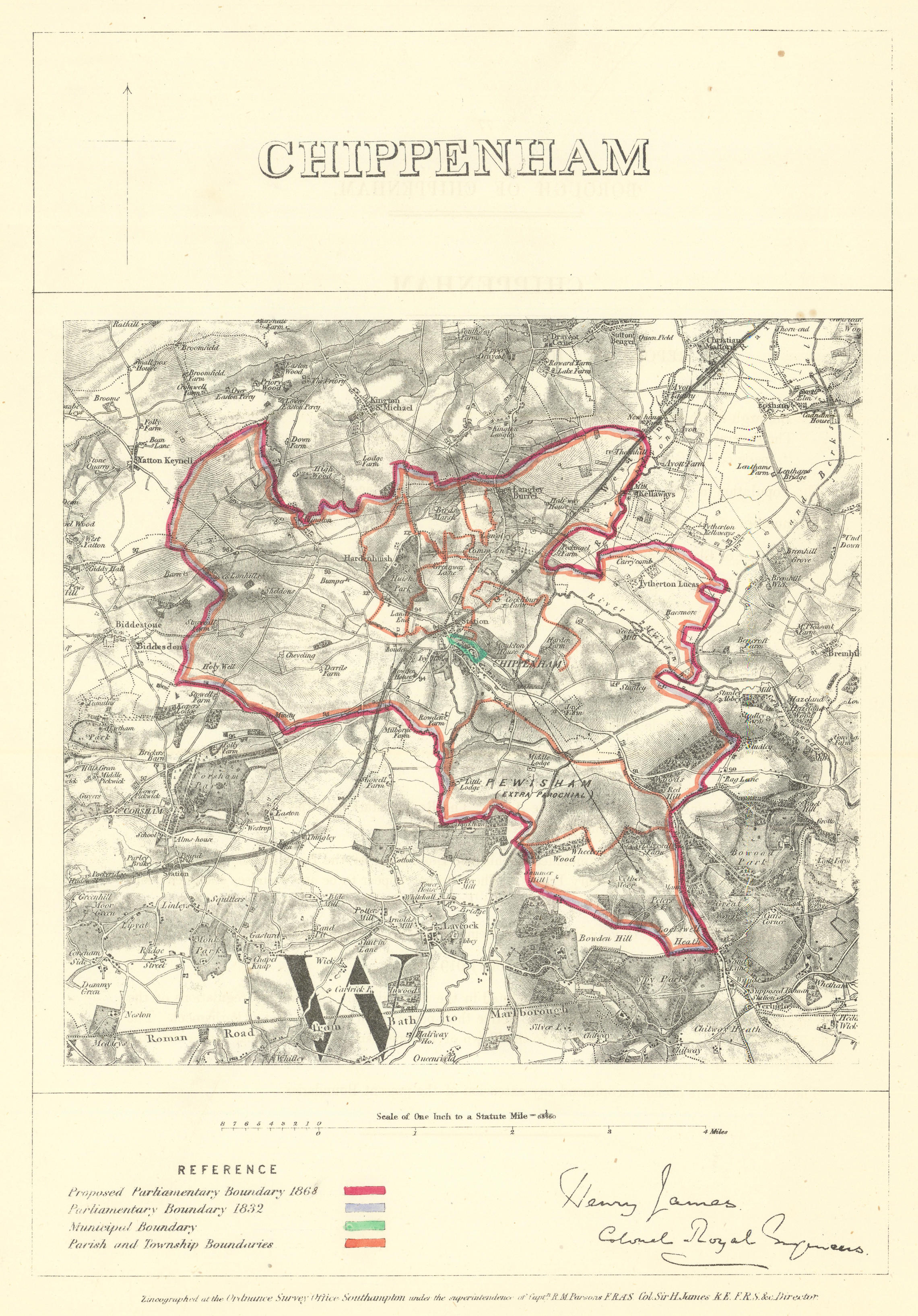 Associate Product Chippenham, Wiltshire. JAMES. Parliamentary Boundary Commission 1868 old map
