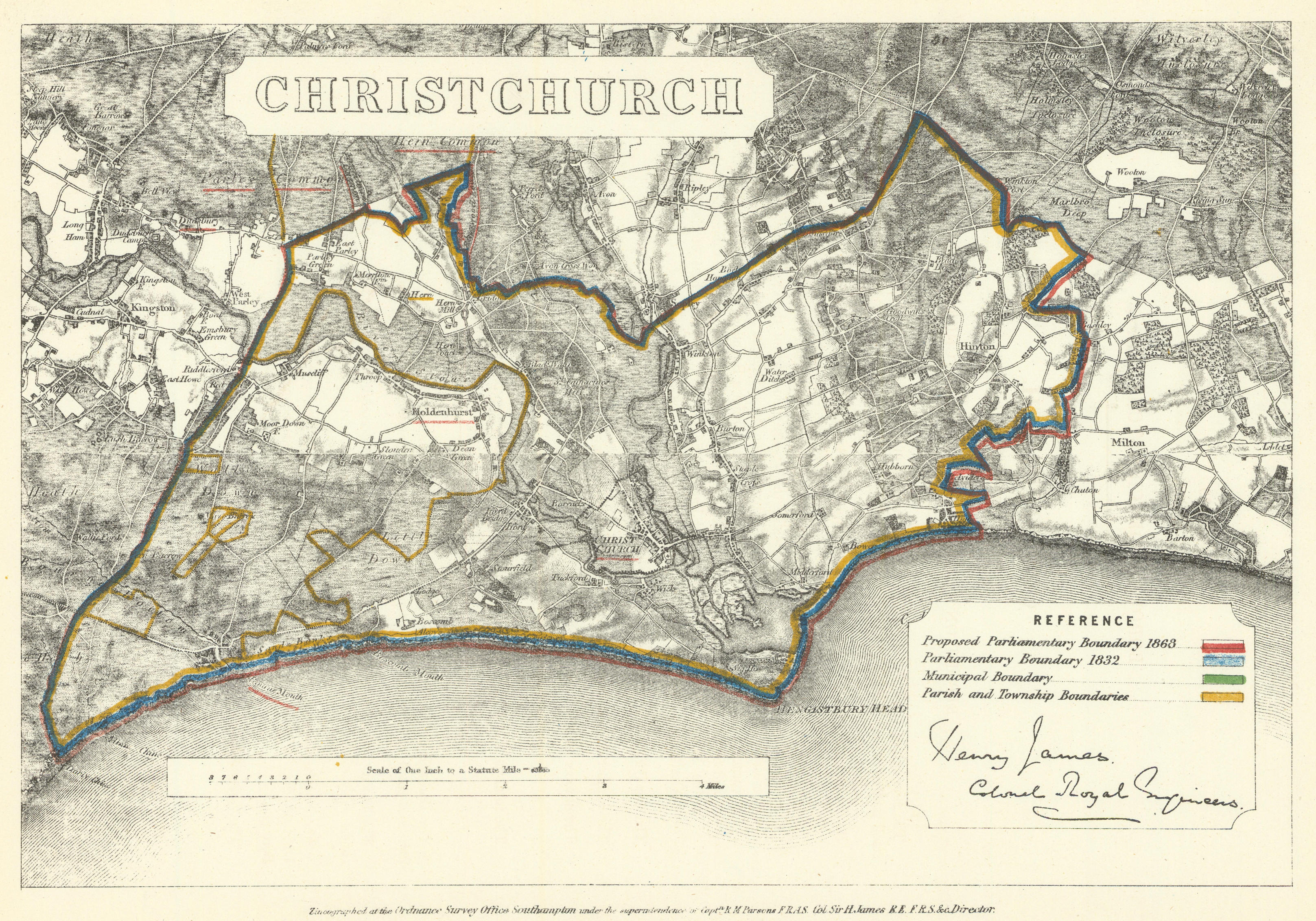 Associate Product Christchurch, Hampshire. JAMES. Parliamentary Boundary Commission 1868 old map