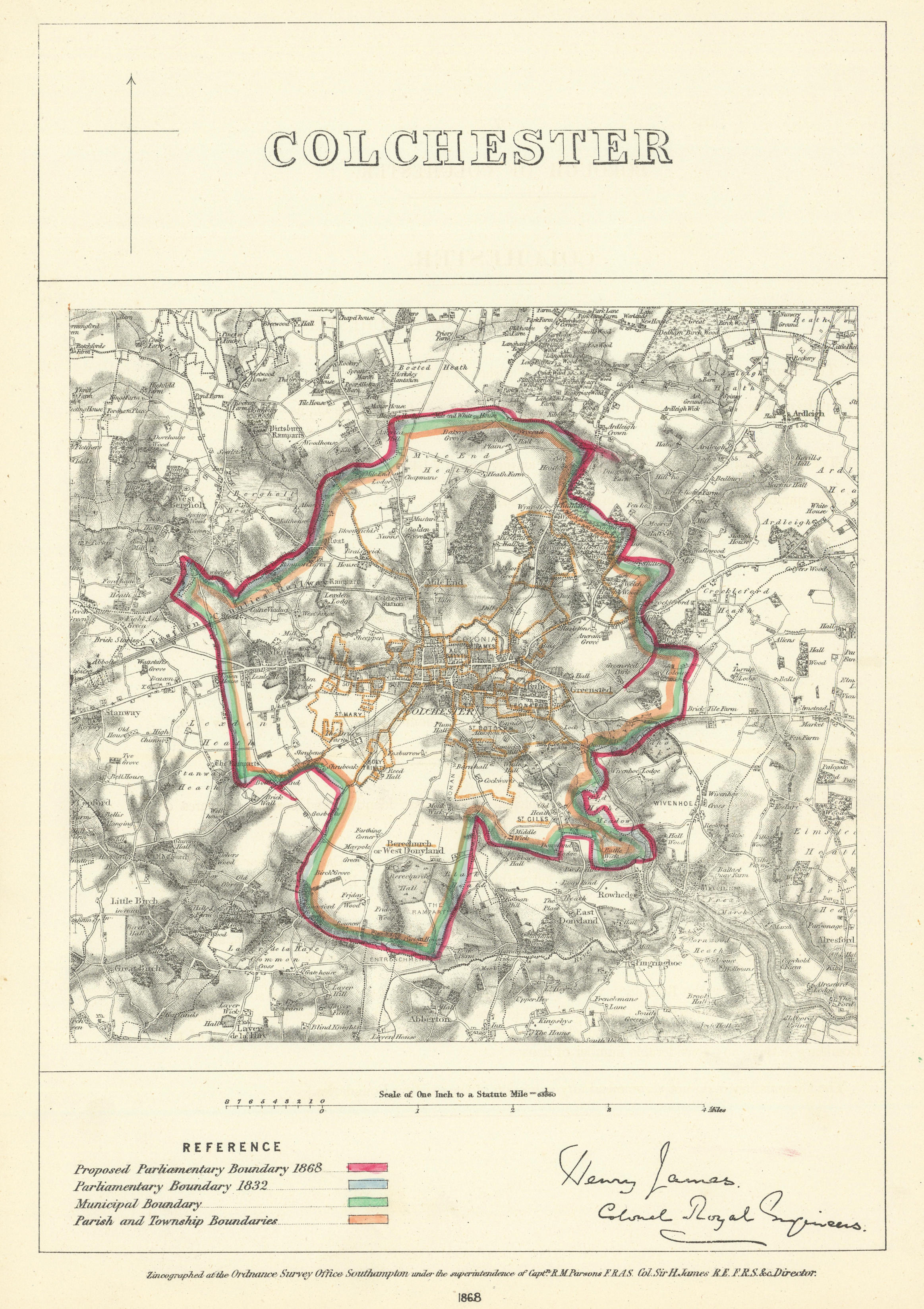 Associate Product Colchester, Essex. JAMES. Parliamentary Boundary Commission 1868 old map