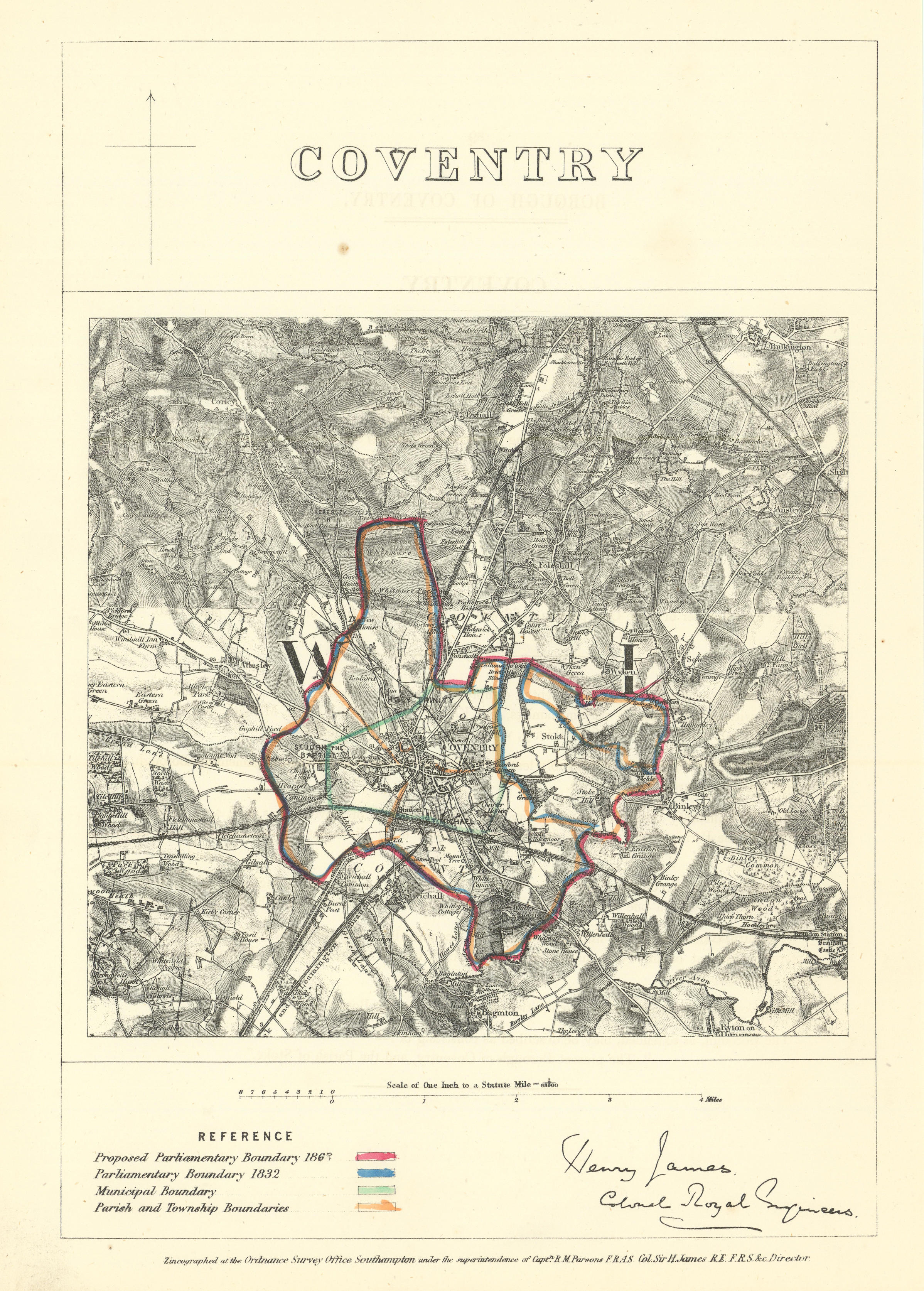Associate Product Coventry, Warwickshire. JAMES. Parliamentary Boundary Commission 1868 old map
