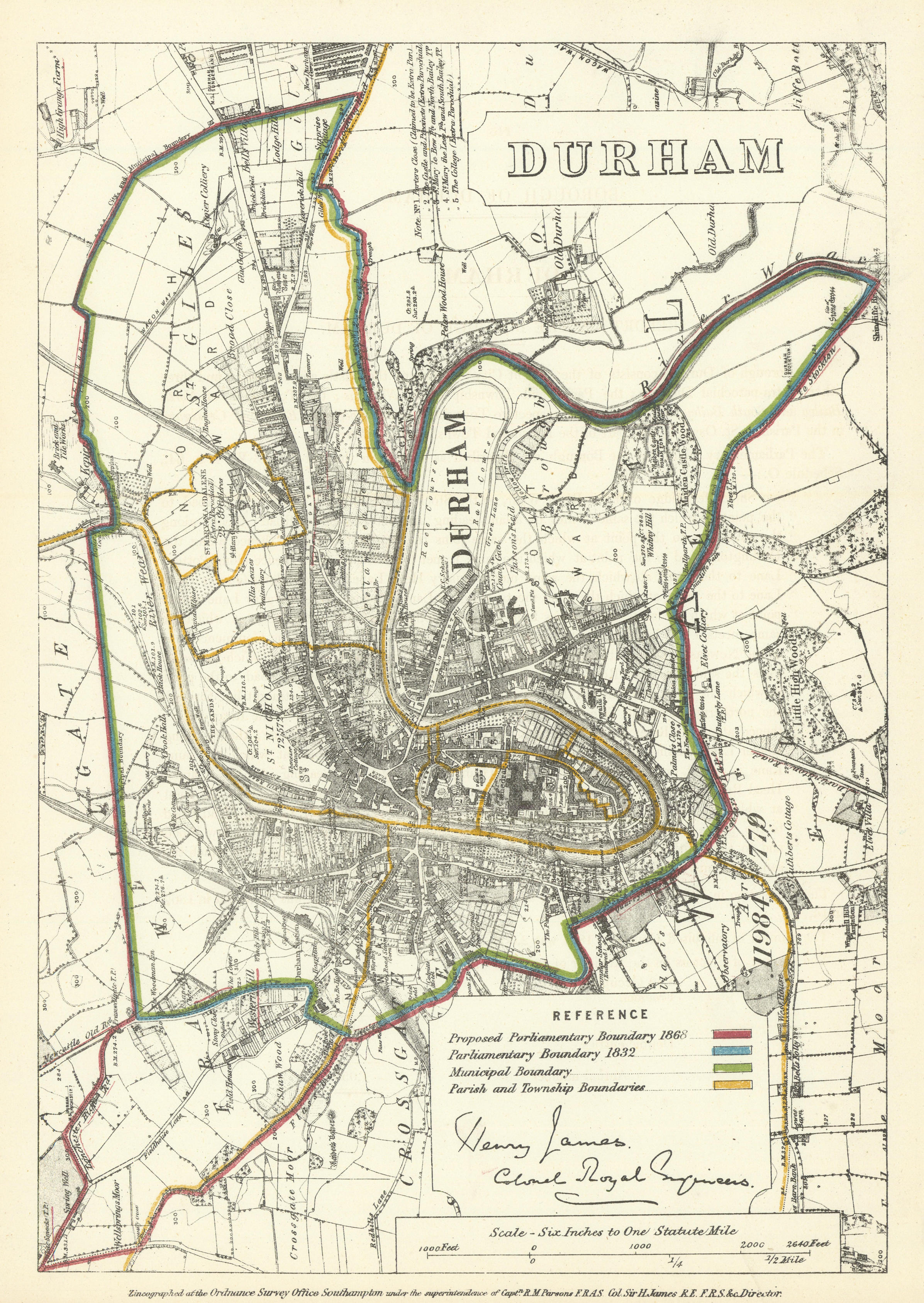 Durham, Durham. JAMES. Parliamentary Boundary Commission 1868 old antique map