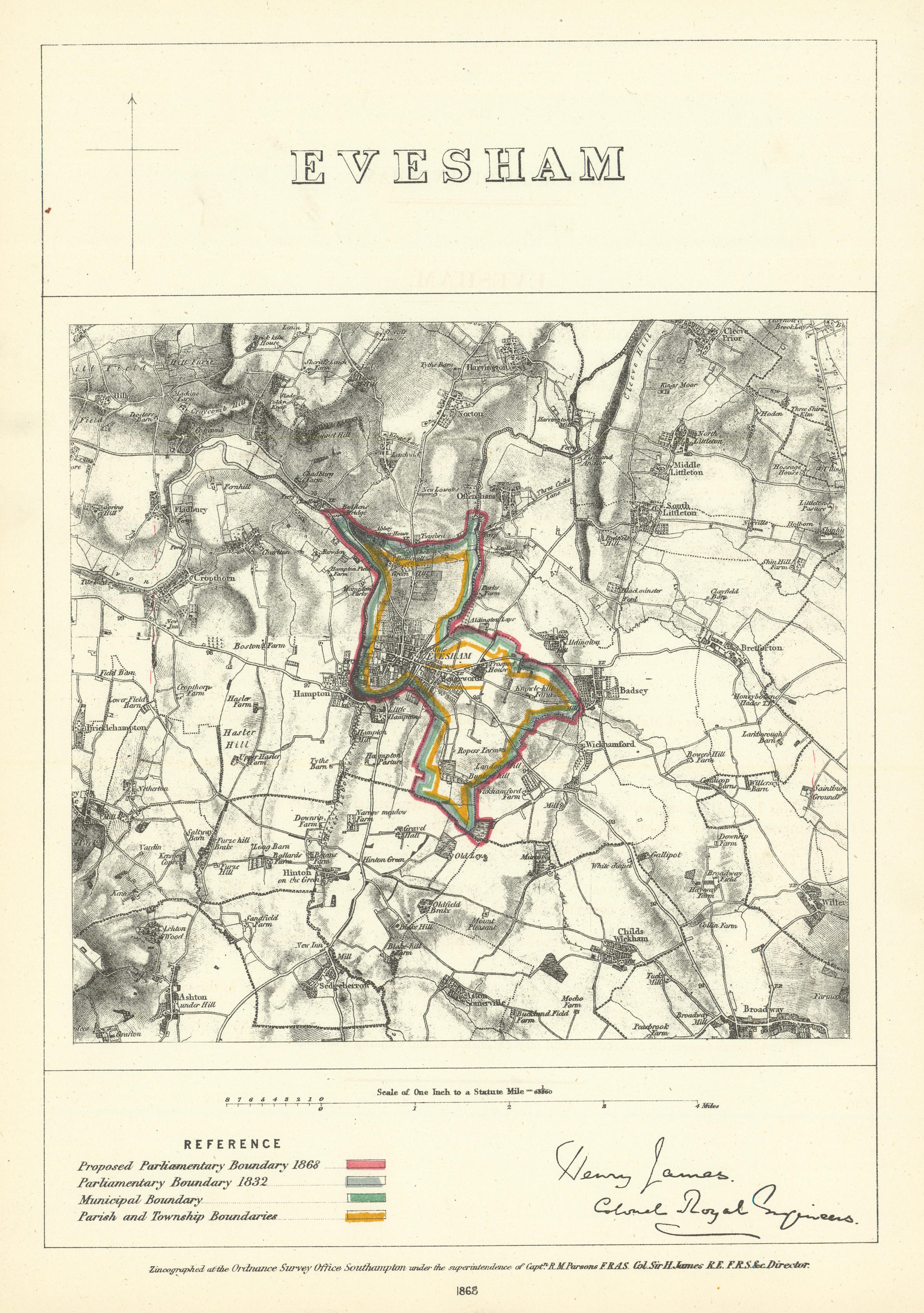 Associate Product Evesham, Worcestershire. JAMES. Parliamentary Boundary Commission 1868 old map