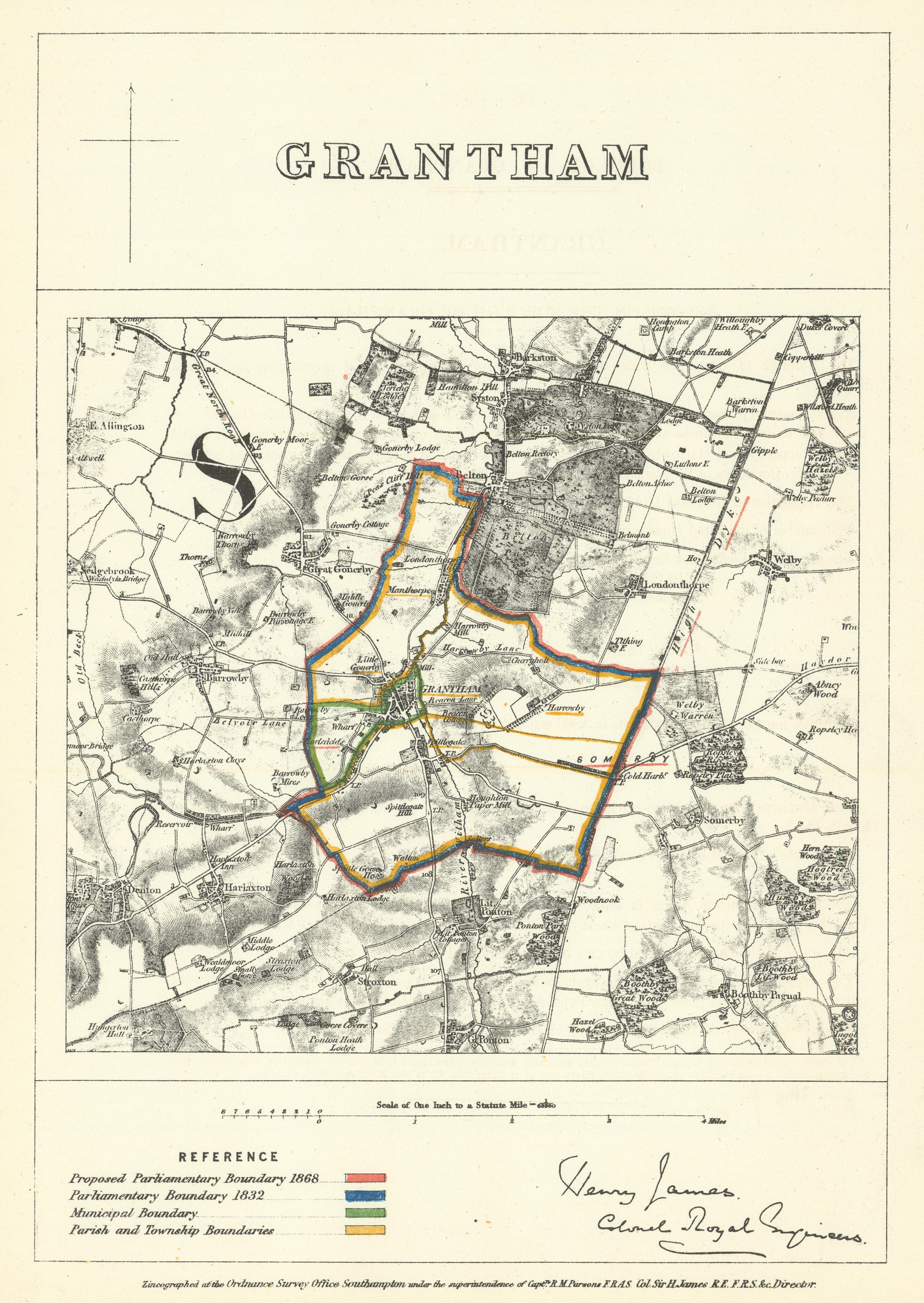 Associate Product Grantham, Lincolnshire. JAMES. Parliamentary Boundary Commission 1868 old map