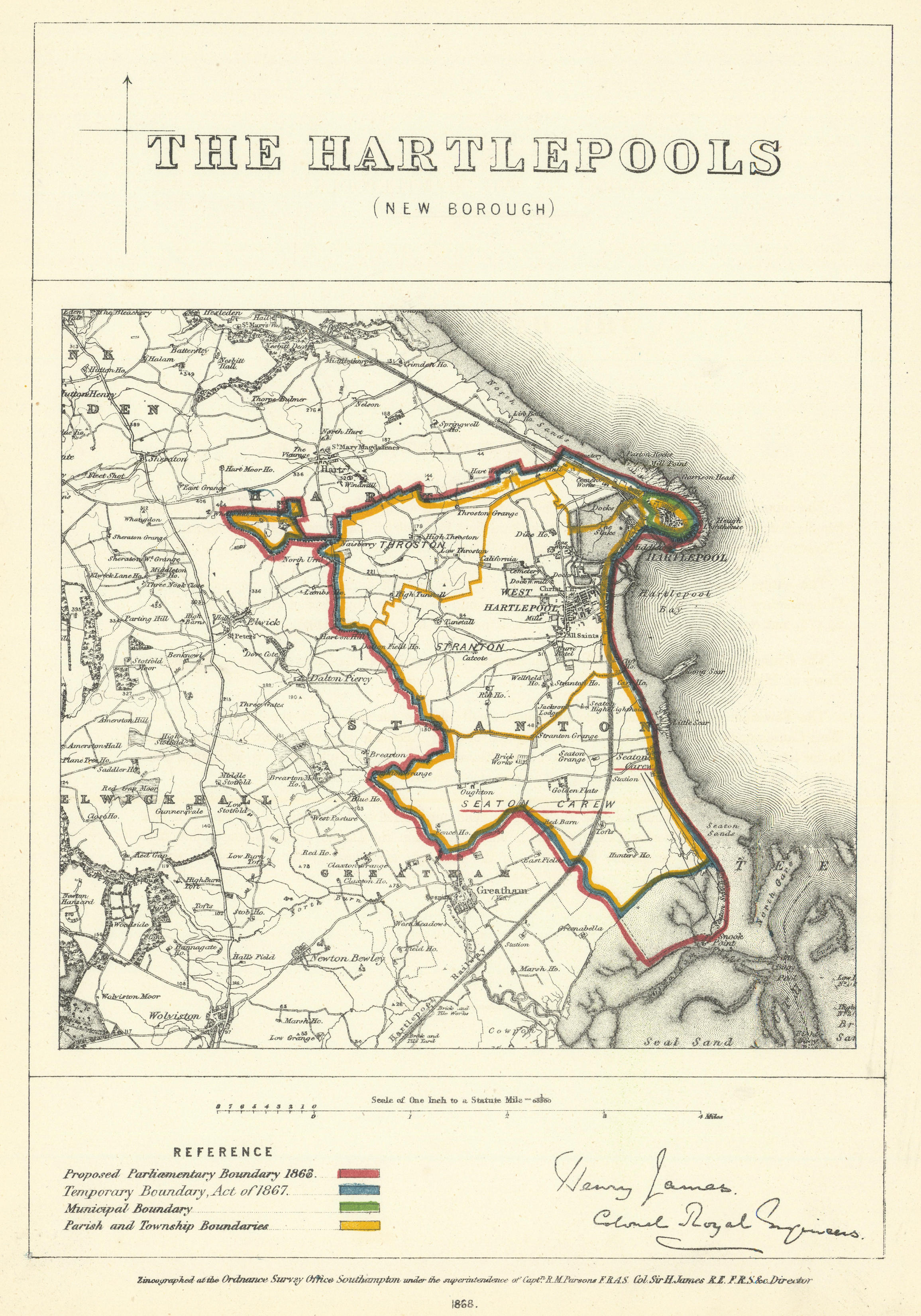 Associate Product The Hartlepools, Durham. JAMES. Parliamentary Boundary Commission 1868 old map