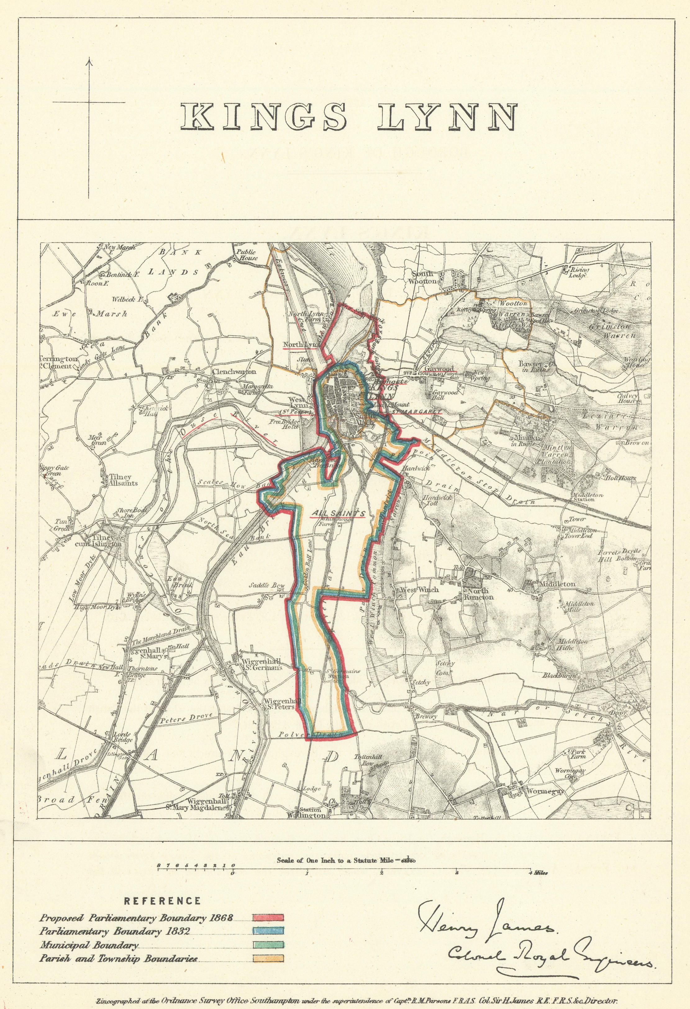 Associate Product King's Lynn, Norfolk. JAMES. Parliamentary Boundary Commission 1868 old map