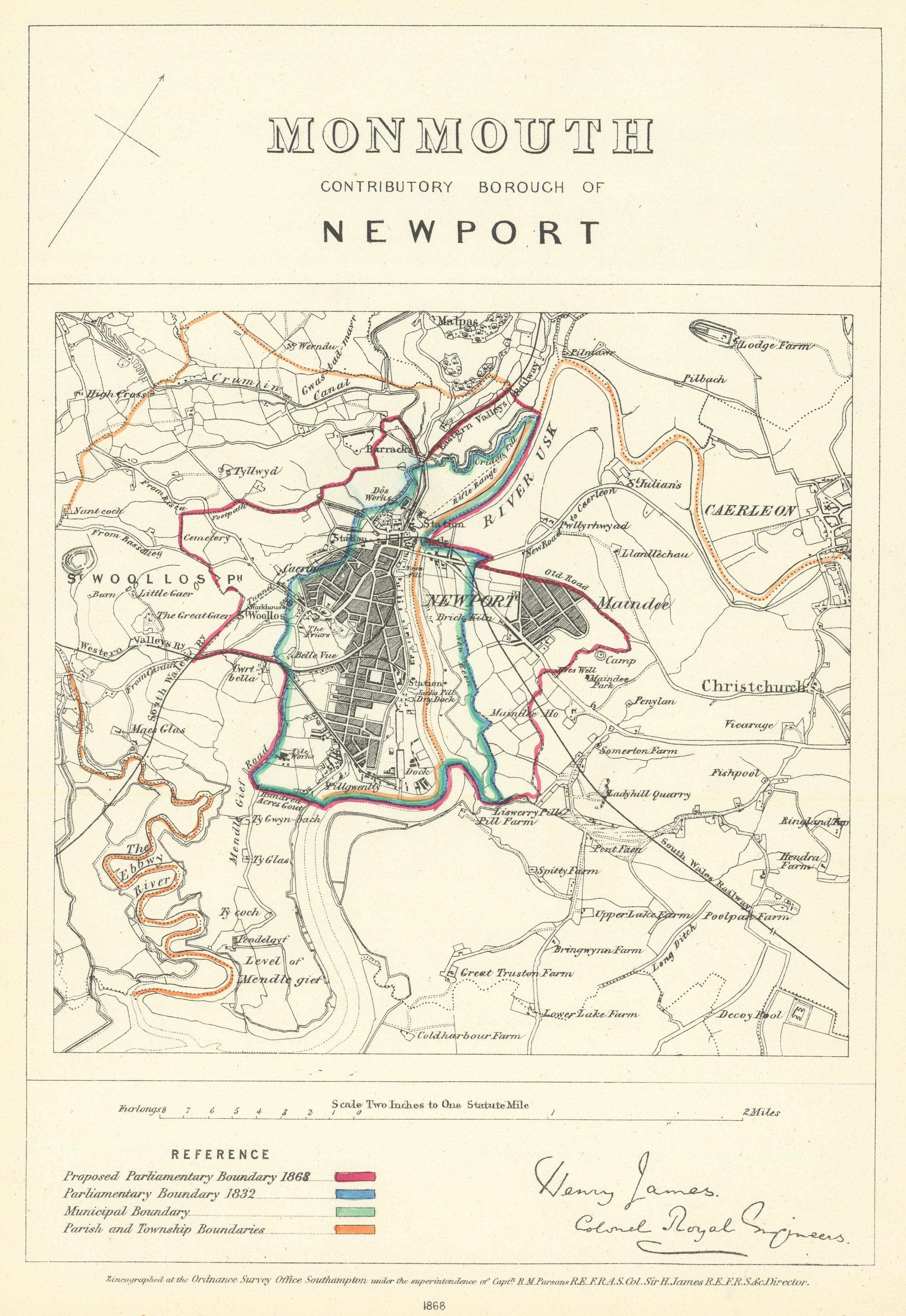 Associate Product Monmouth Contributory Borough of Newport. JAMES. Boundary Commission 1868 map