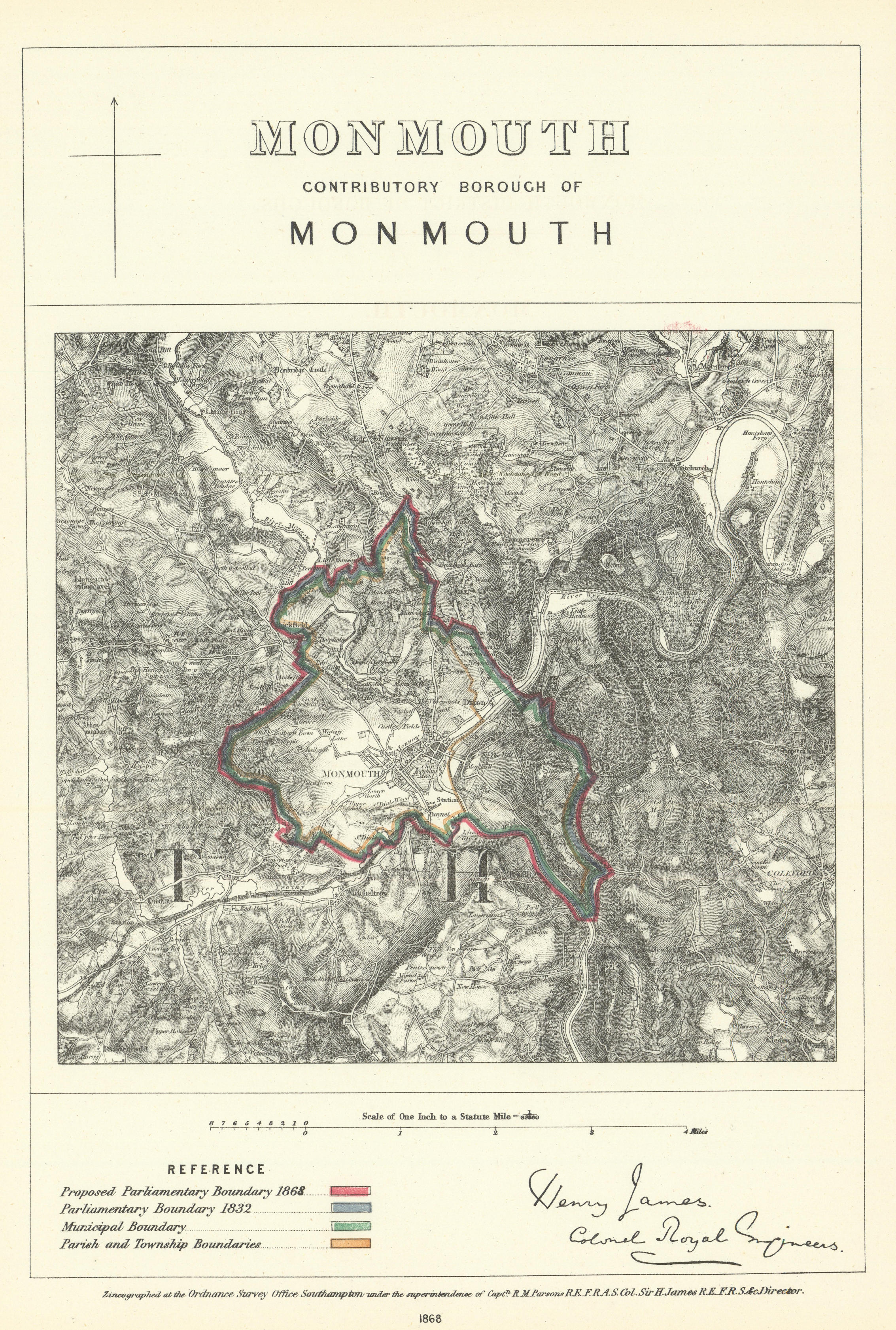 Associate Product Monmouth Contributory Borough of Monmouth. JAMES. Boundary Commission 1868 map
