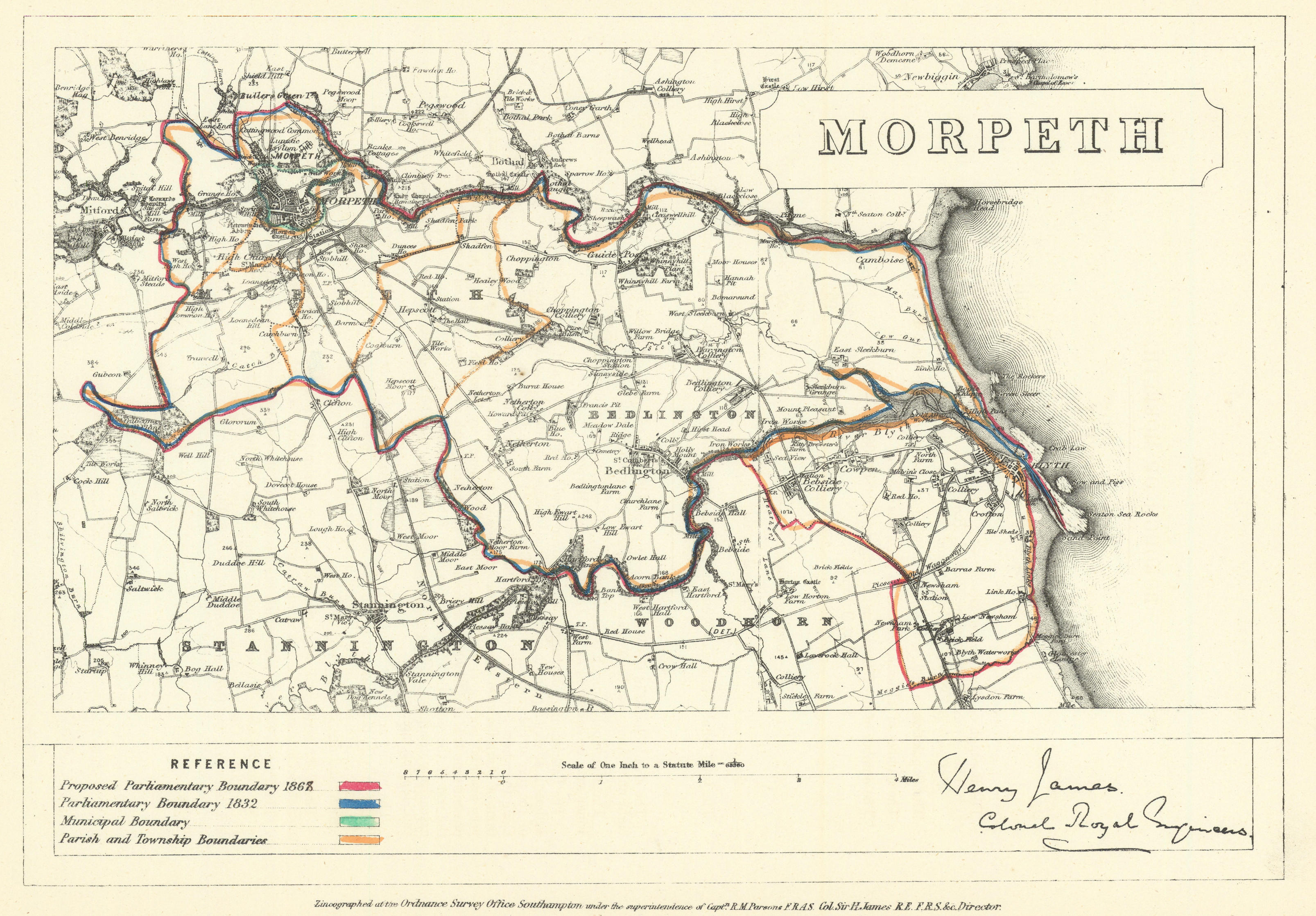 Morpeth, Northumberland. JAMES. Parliamentary Boundary Commission 1868 old map