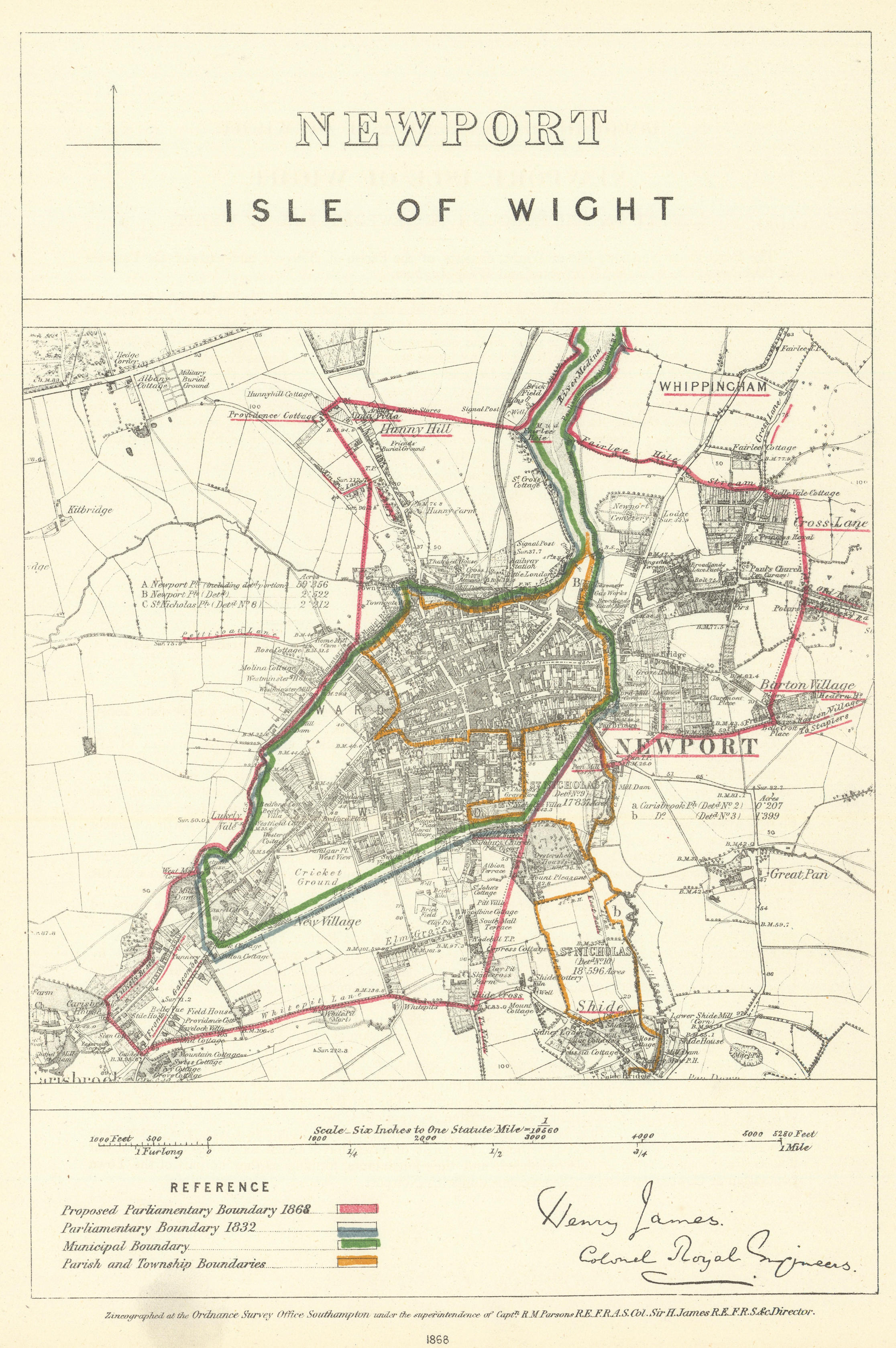 Associate Product Newport, Isle of Wight. JAMES. Parliamentary Boundary Commission 1868 old map