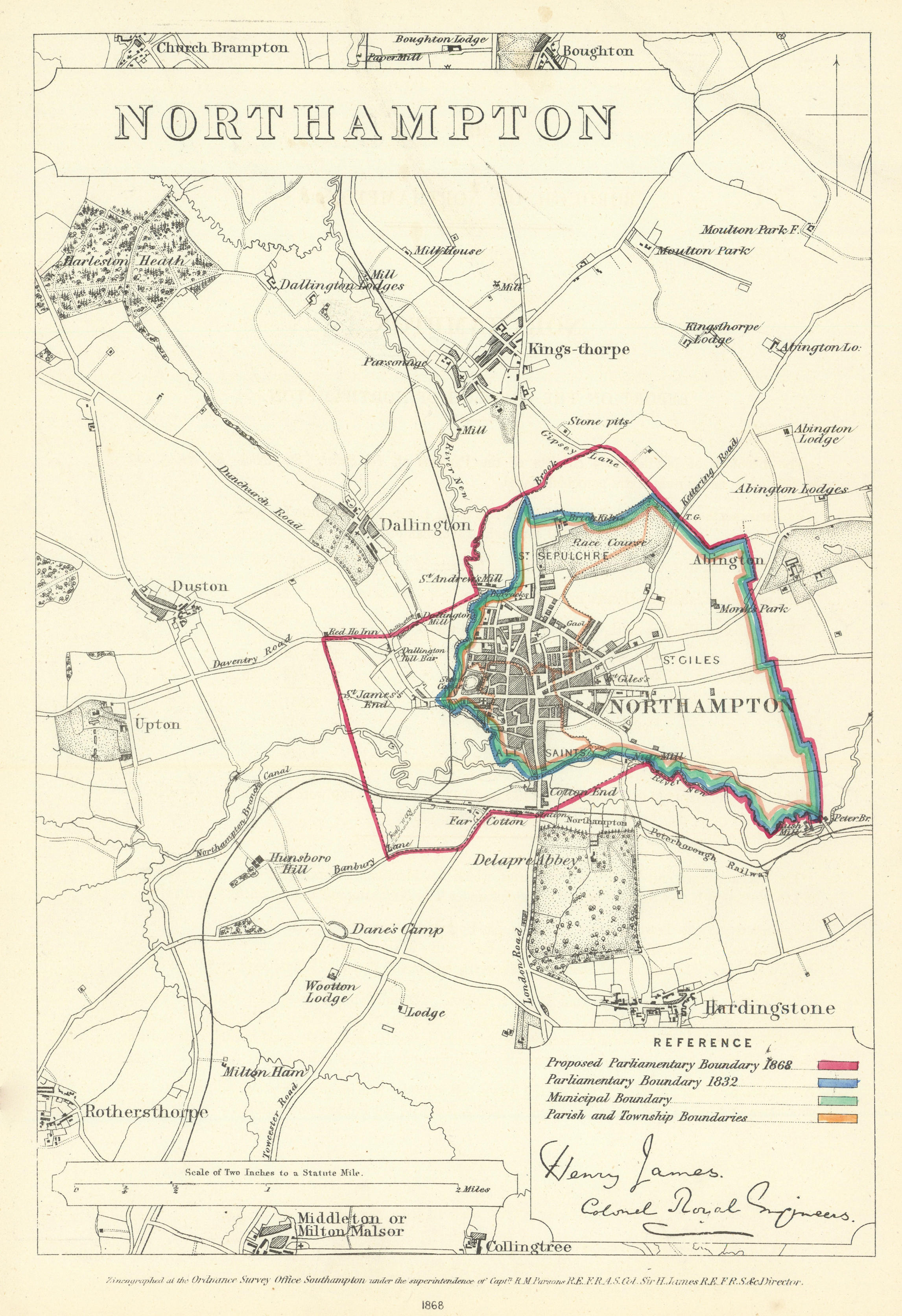 Associate Product Northampton, Northamptonshire. JAMES. Parliamentary Boundary Commission 1868 map