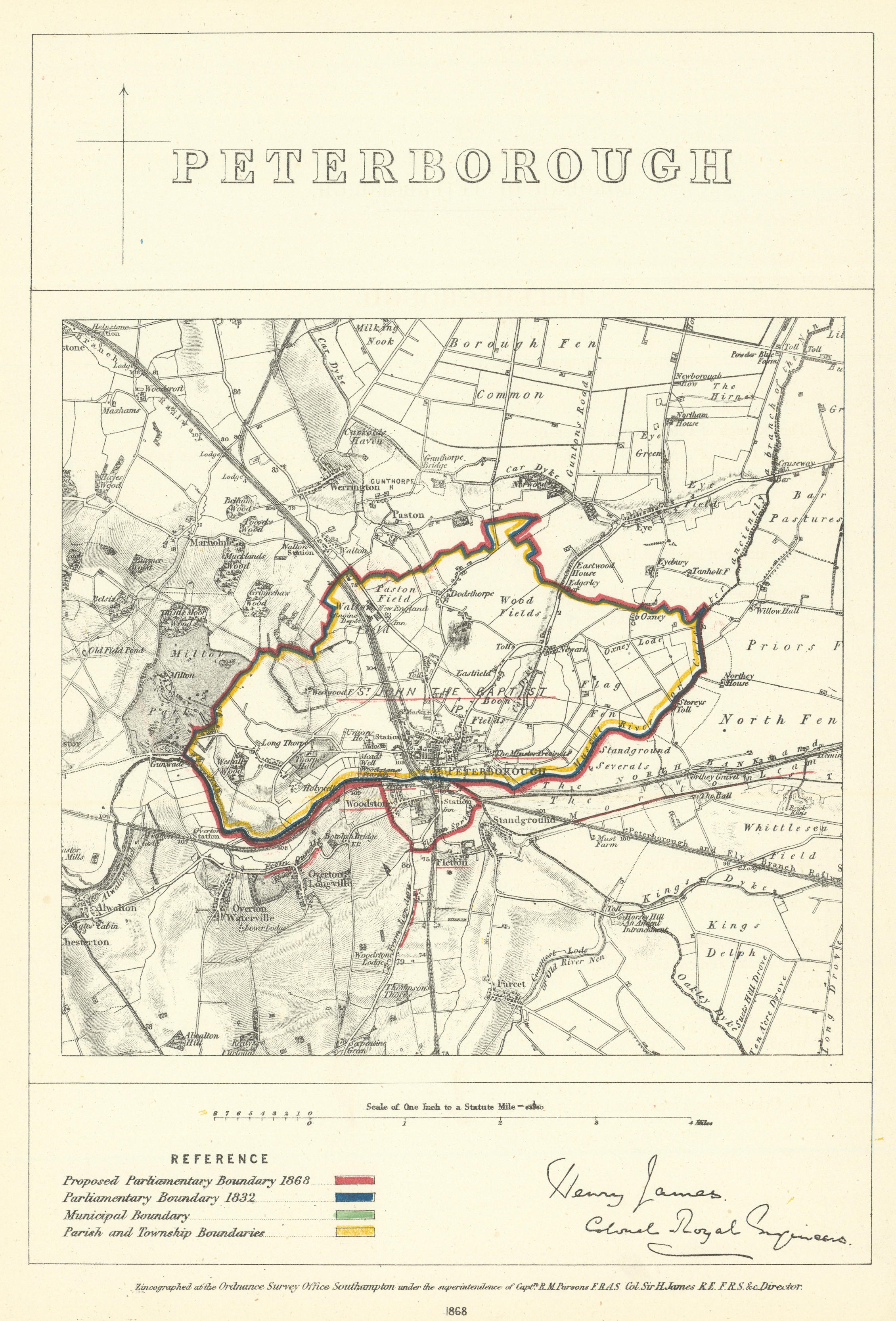 Associate Product Peterborough, Northants. JAMES. Parliamentary Boundary Commission 1868 old map
