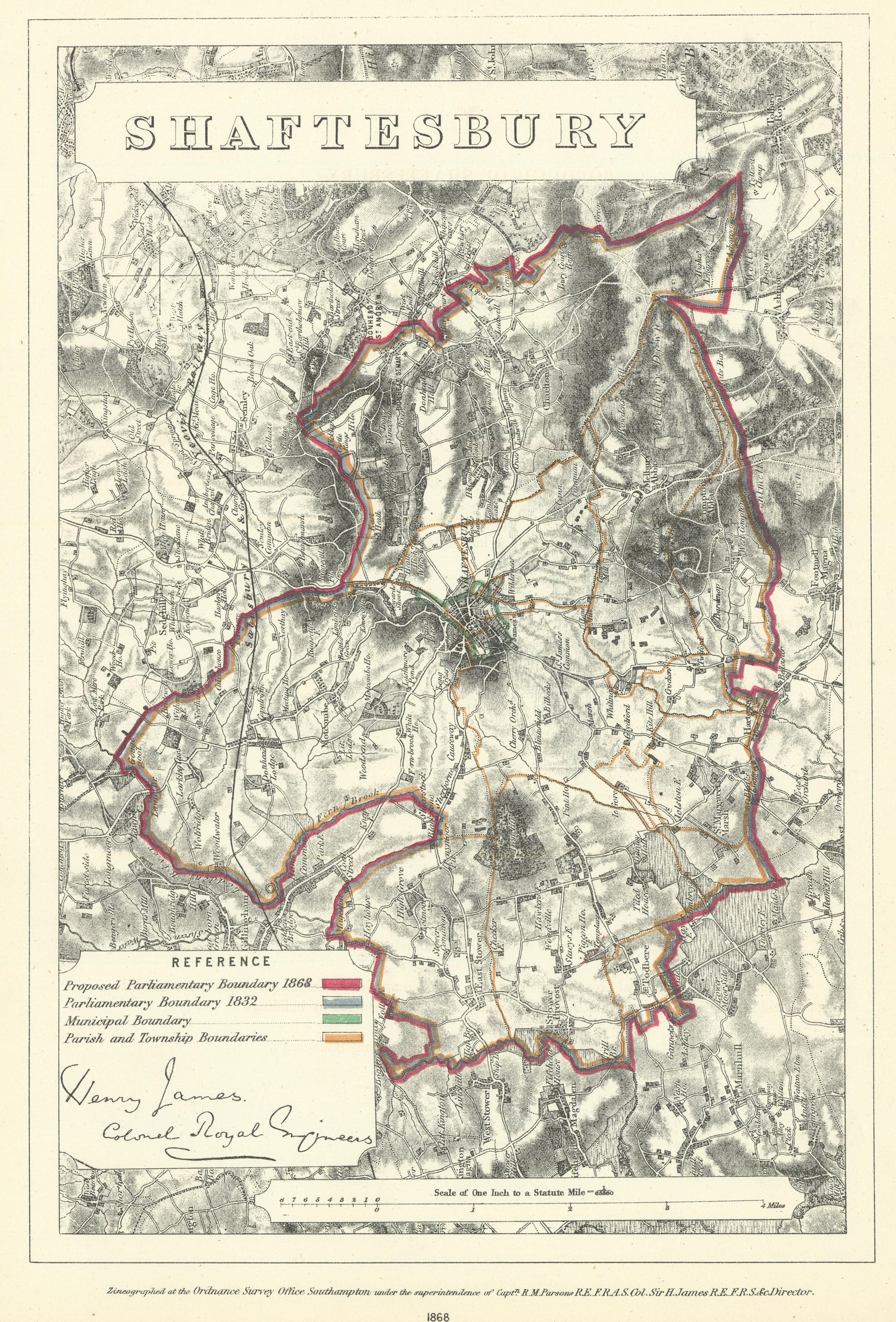 Associate Product Shaftesbury, Dorset. JAMES. Parliamentary Boundary Commission 1868 old map