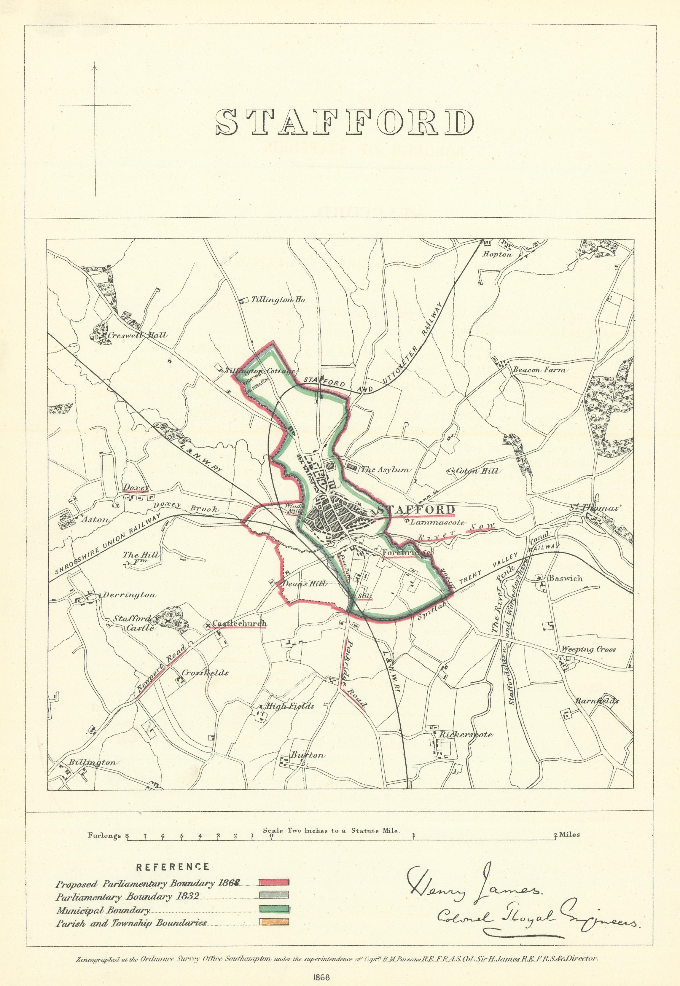 Associate Product Stafford, Staffordshire. JAMES. Parliamentary Boundary Commission 1868 old map
