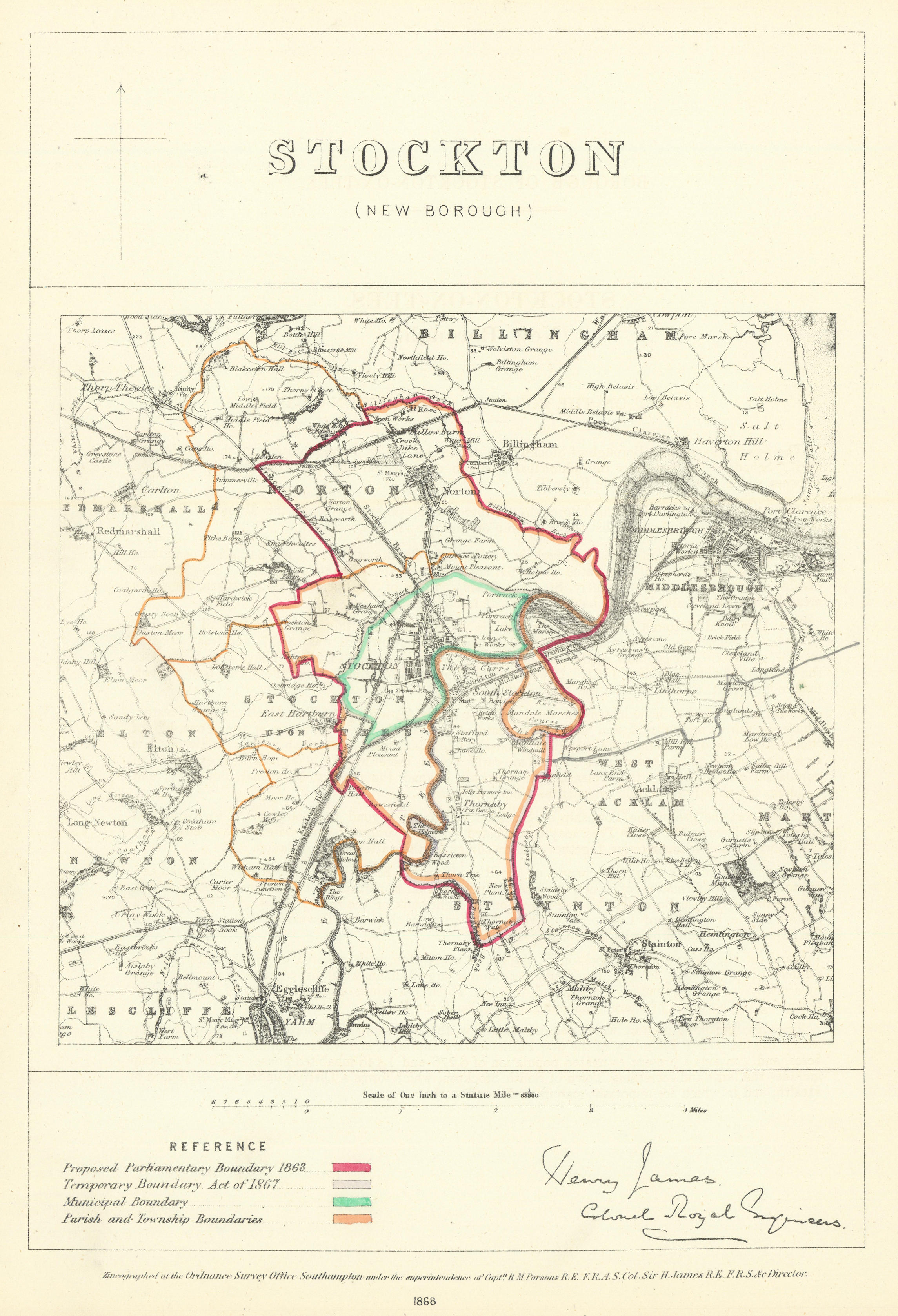 Associate Product Stockton, Durham. JAMES. Parliamentary Boundary Commission 1868 old map
