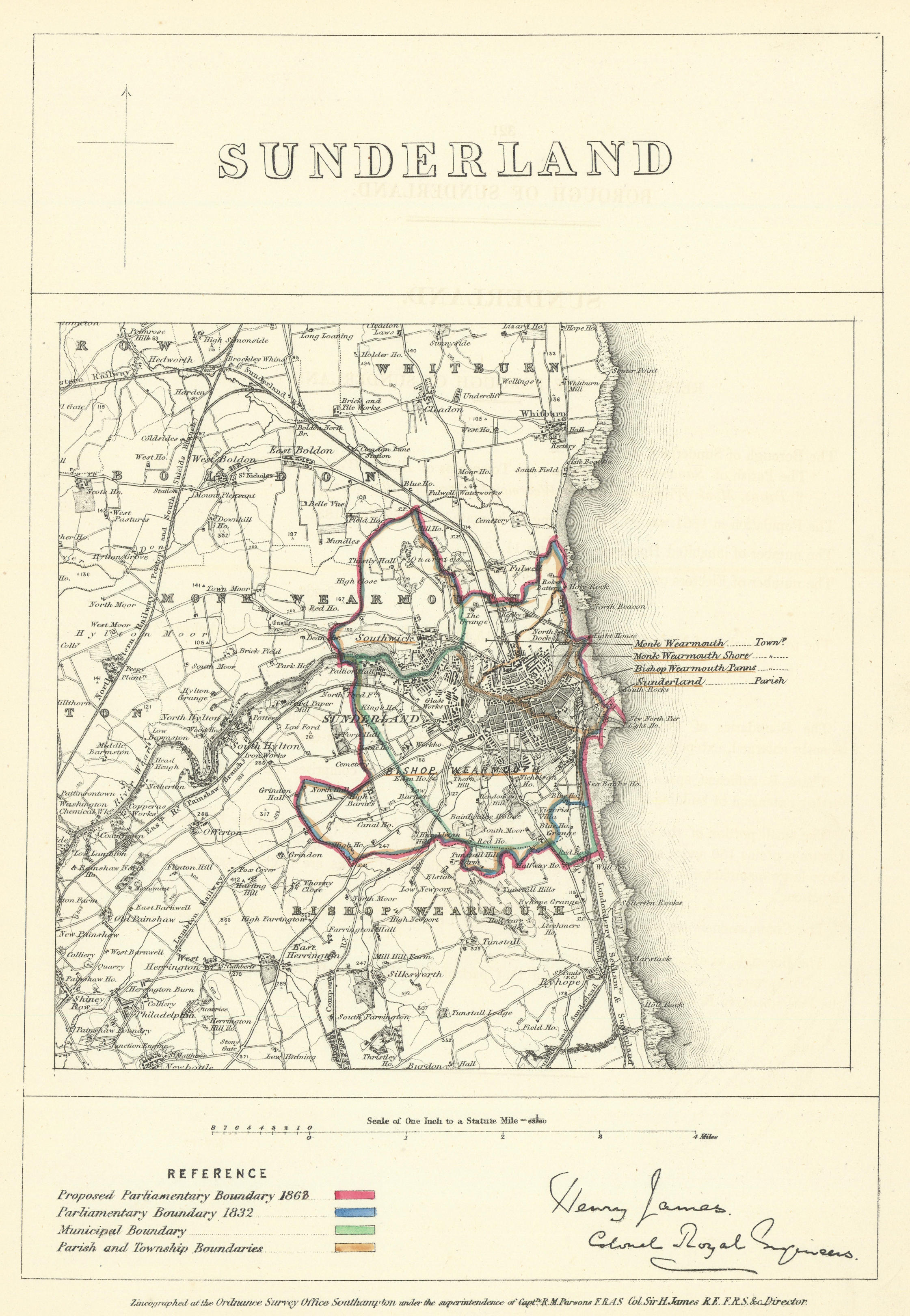 Associate Product Sunderland, Durham. JAMES. Parliamentary Boundary Commission 1868 old map