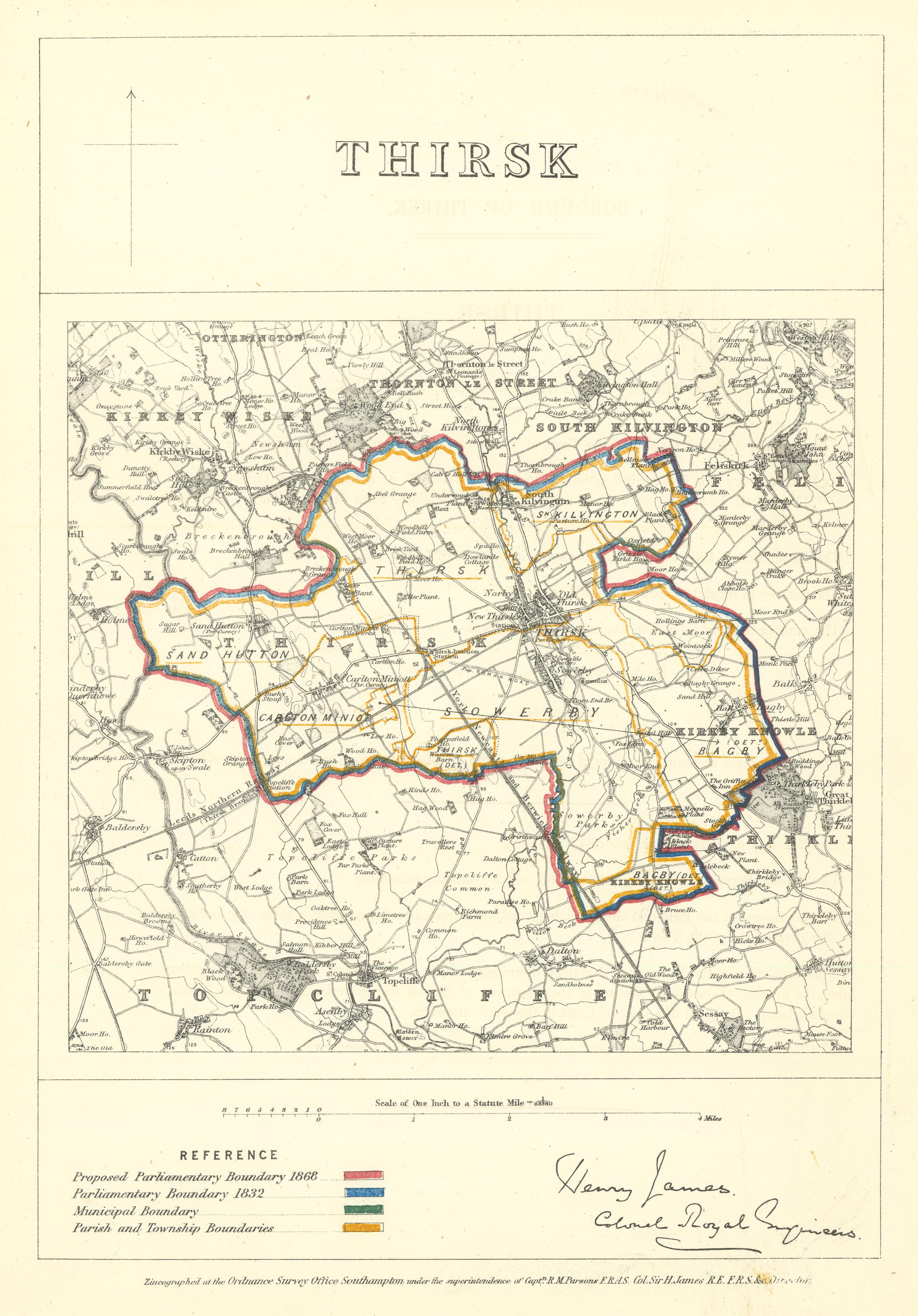 Associate Product Thirsk, Yorkshire. JAMES. Parliamentary Boundary Commission 1868 old map