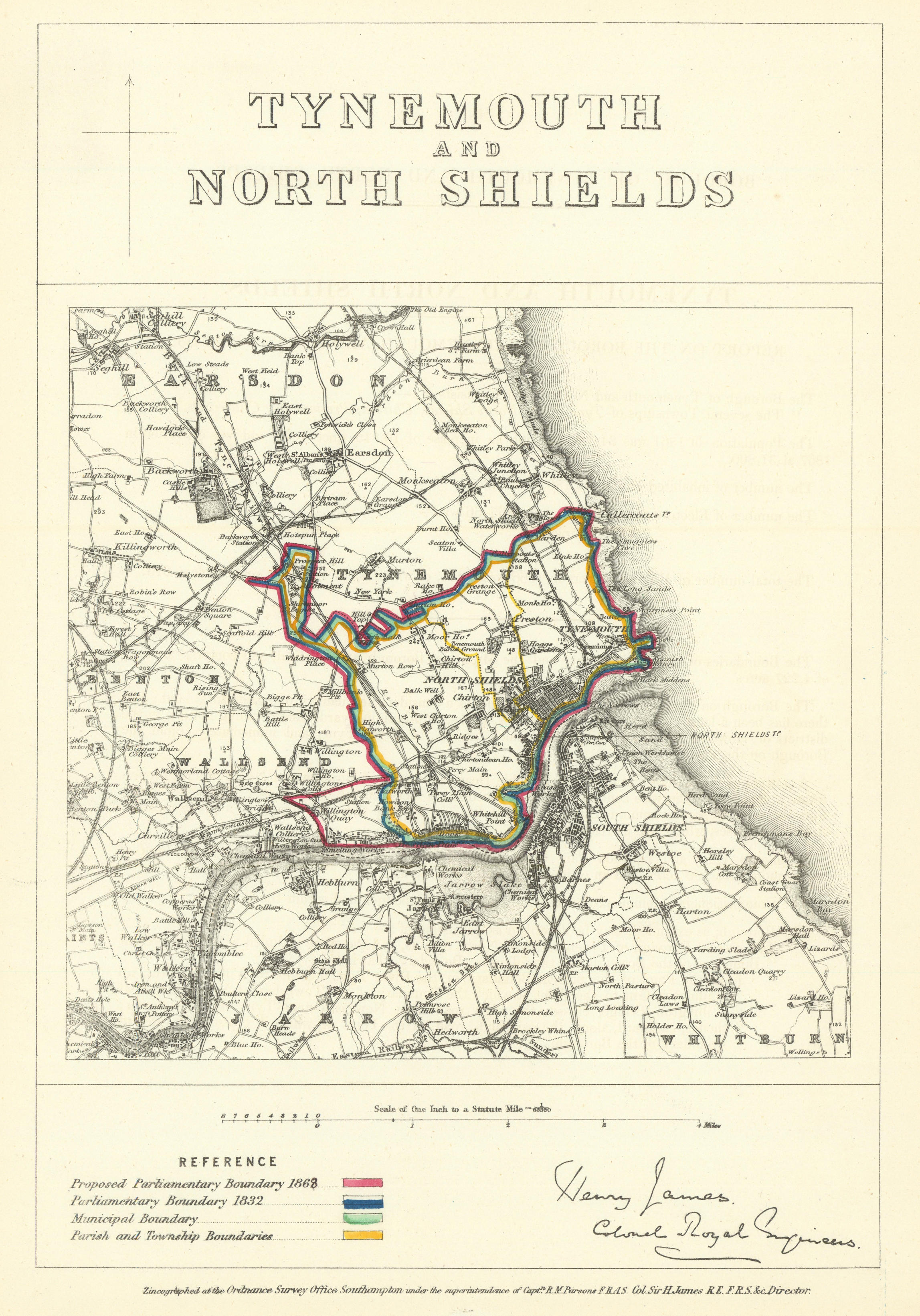 Associate Product Tynemouth & North Shields. JAMES. Parliamentary Boundary Commission 1868 map