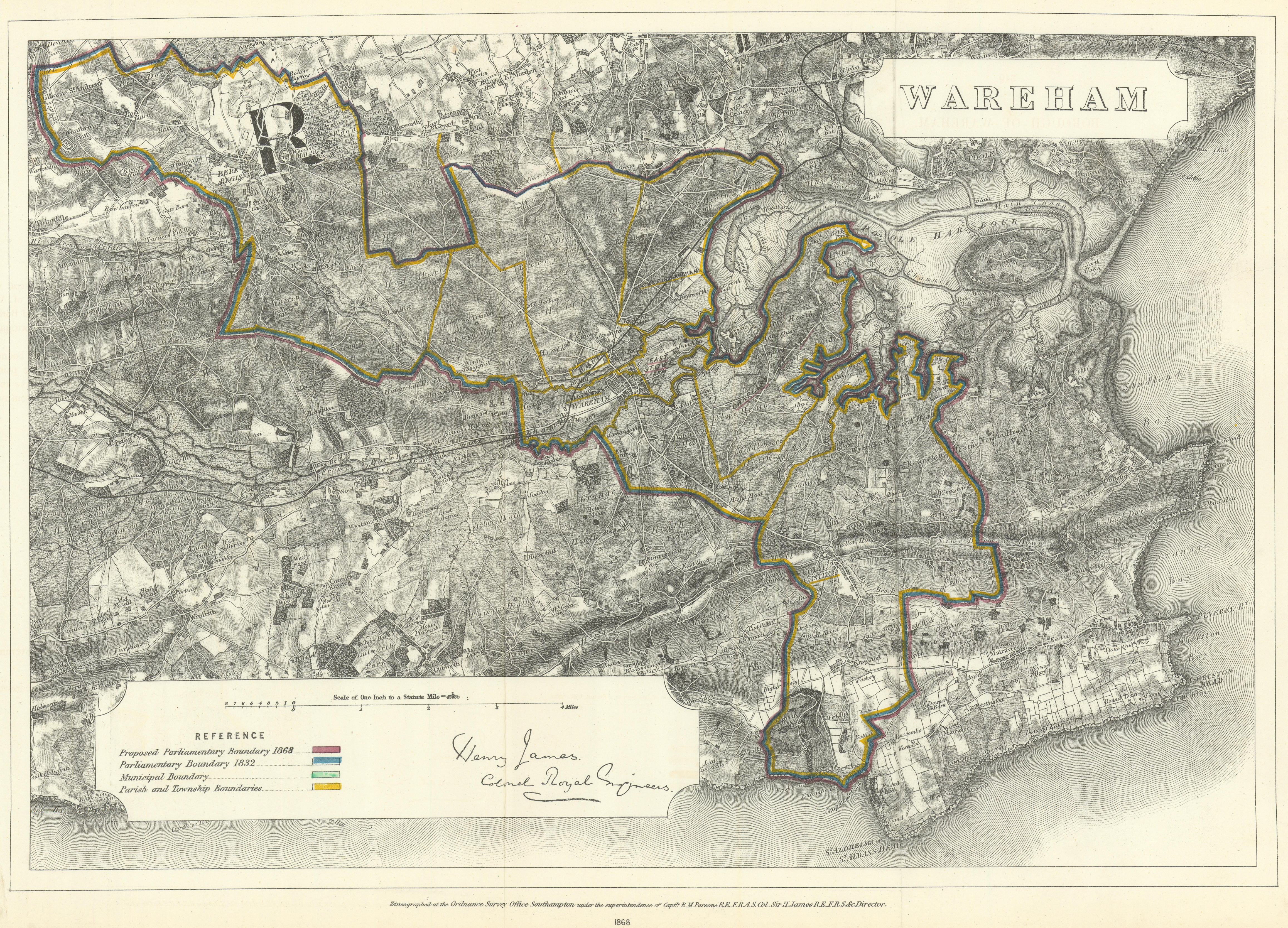 Associate Product Wareham, Dorset. JAMES. Parliamentary Boundary Commission 1868 old antique map