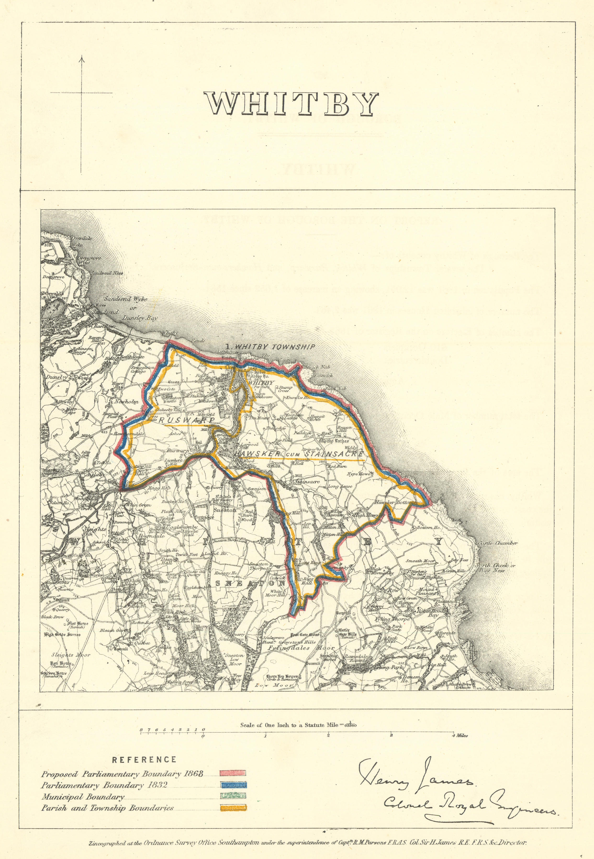 Associate Product Whitby, Yorkshire. JAMES. Parliamentary Boundary Commission 1868 old map