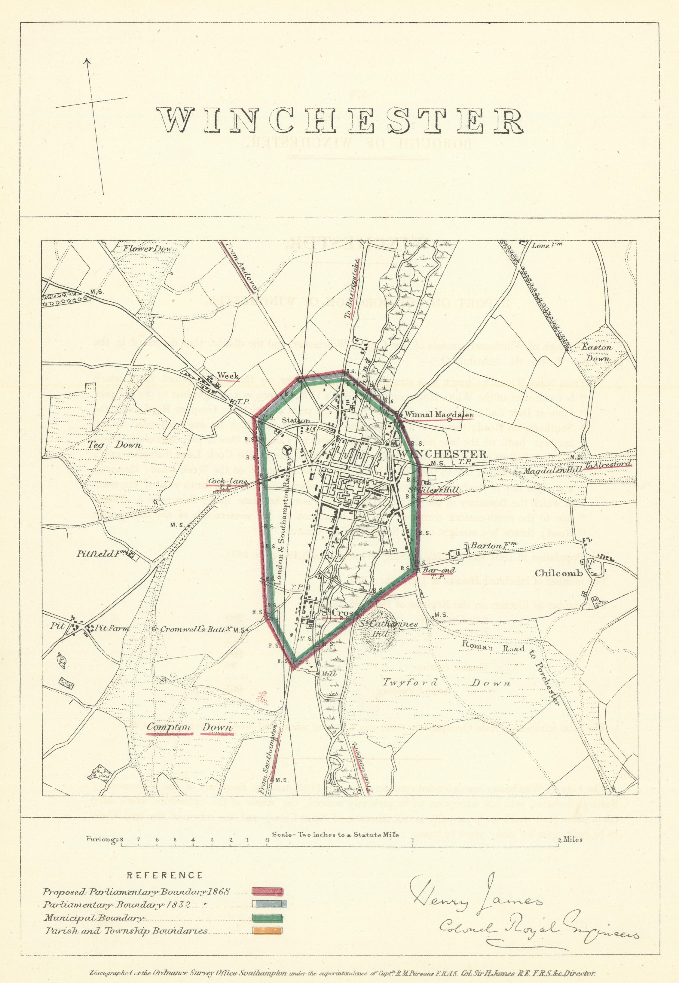 Associate Product Winchester, Hampshire. JAMES. Parliamentary Boundary Commission 1868 old map