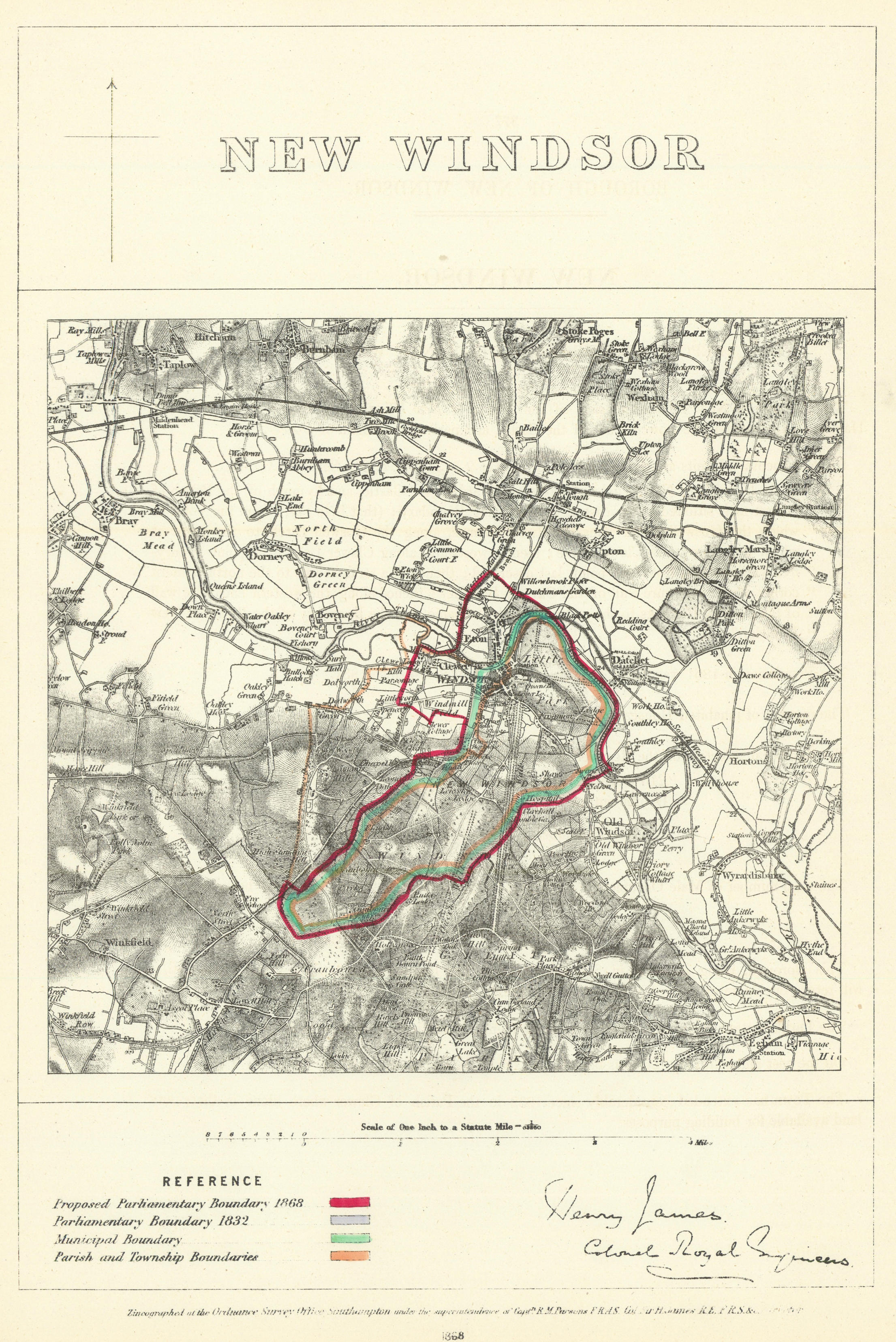 New Windsor, Berkshire. JAMES. Parliamentary Boundary Commission 1868 old map