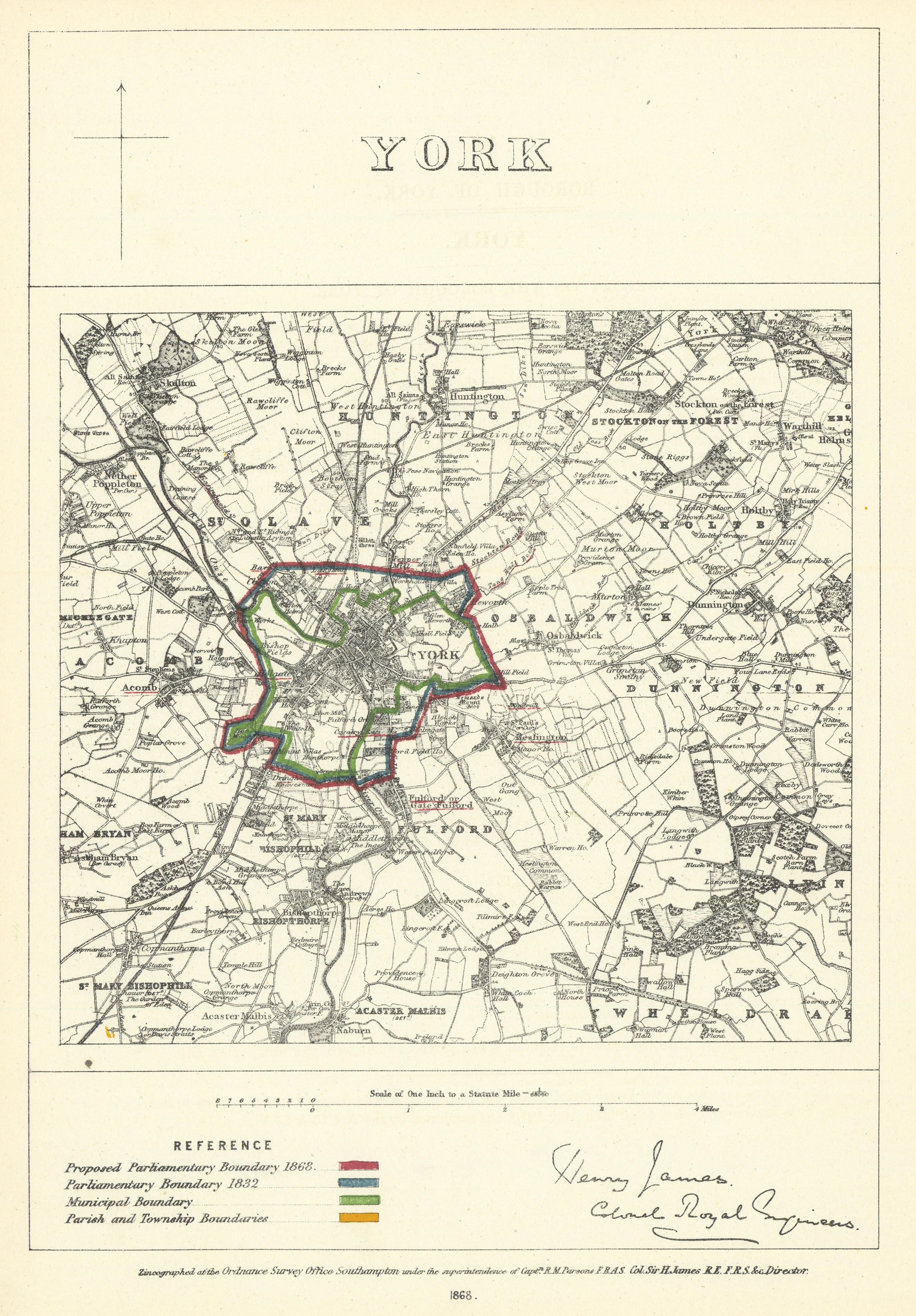 Associate Product York, Yorkshire. JAMES. Parliamentary Boundary Commission 1868 old antique map