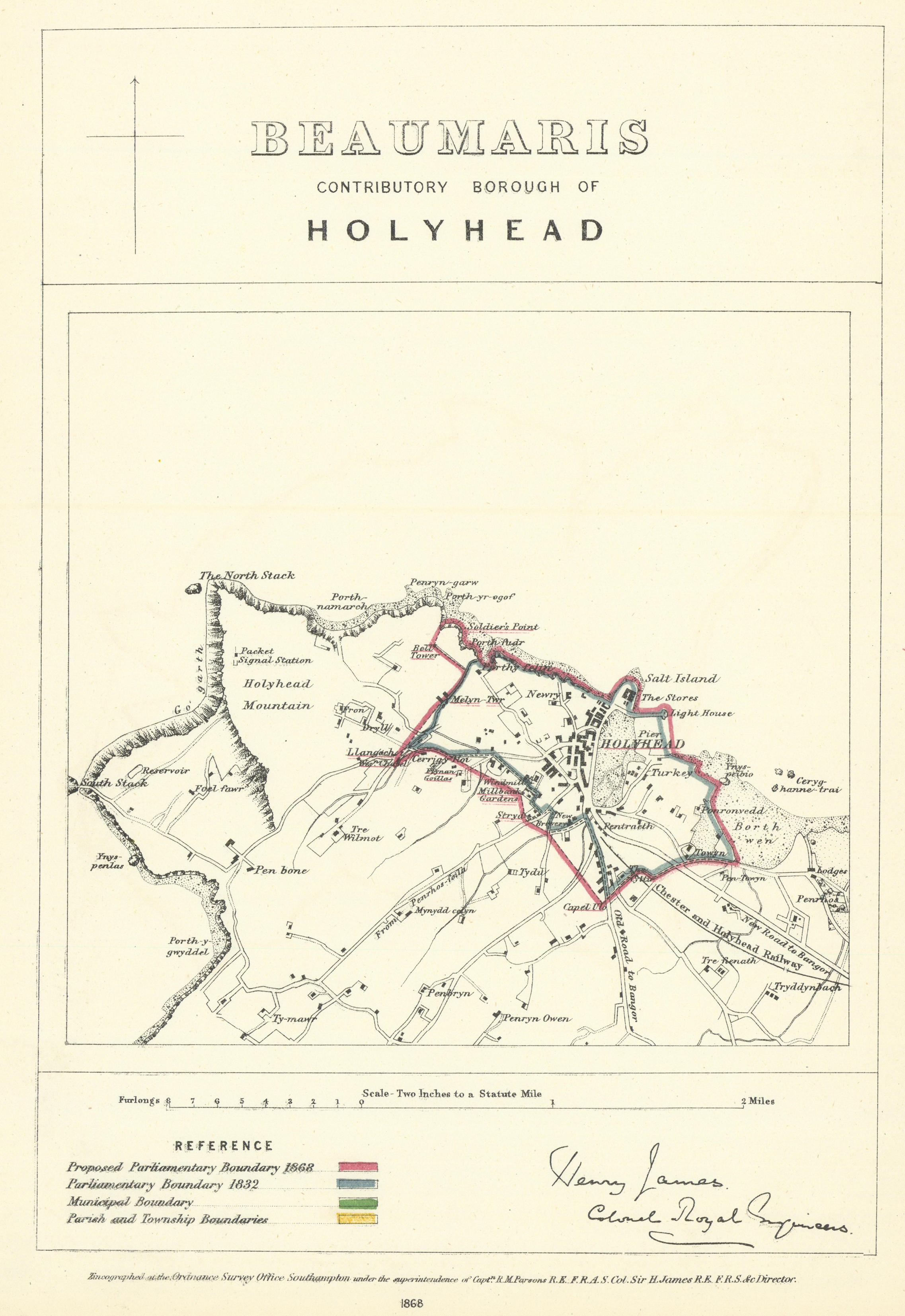 Associate Product Beaumaris Contributory Borough of Holyhead. JAMES. Boundary Commission 1868 map