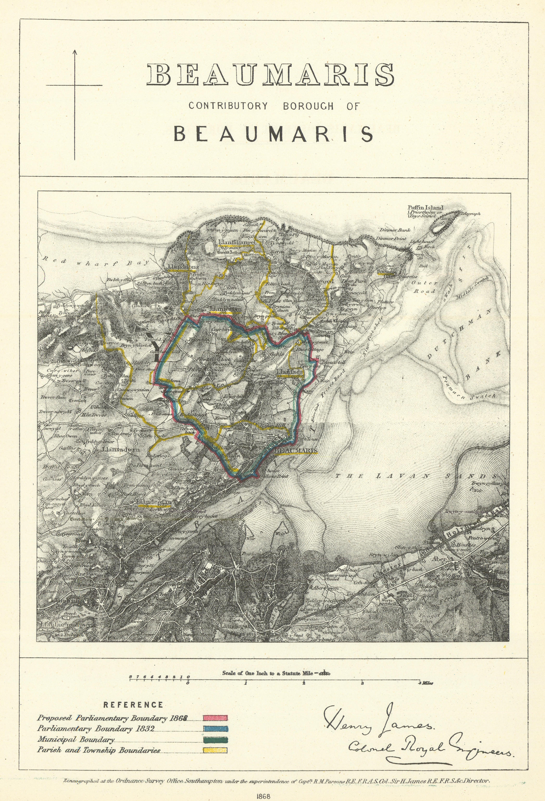 Associate Product Beaumaris Contributory Borough of Beaumaris. JAMES. Boundary Commission 1868 map