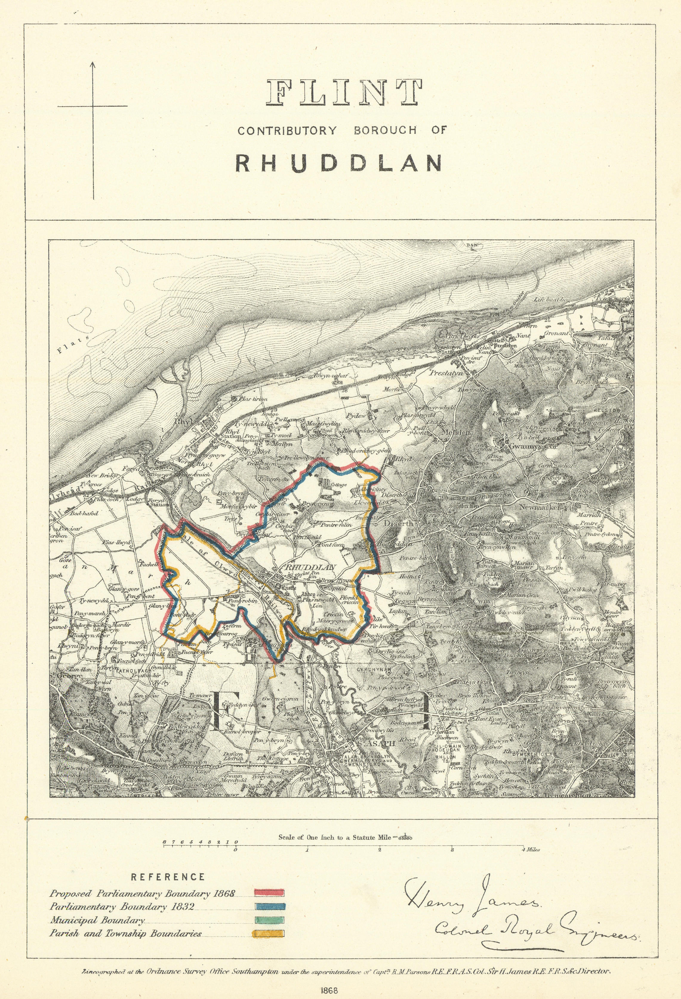 Associate Product Flint Contributory Borough of Rhuddlan. JAMES. Boundary Commission 1868 map