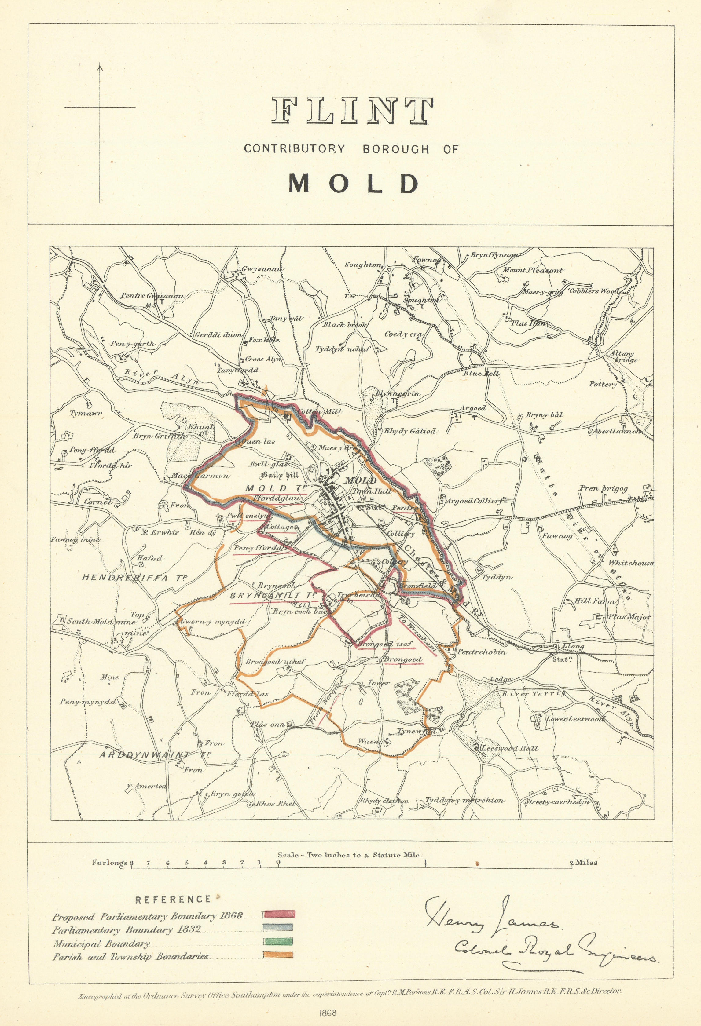 Associate Product Flint Contributory Borough of Mold. JAMES. Boundary Commission 1868 map
