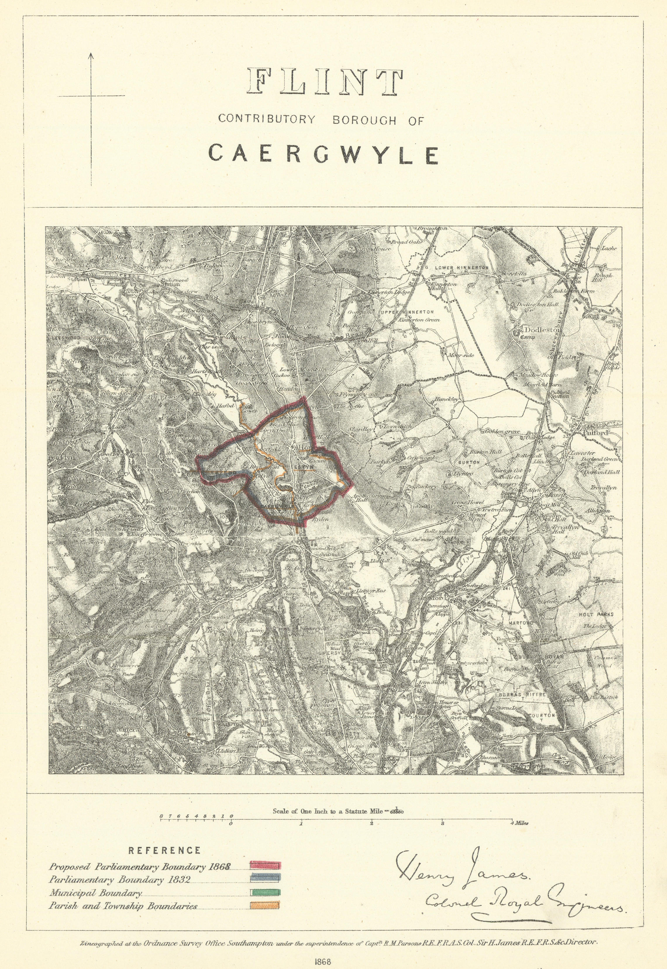 Associate Product Flint Contributory Borough of Caergwrle. JAMES. Boundary Commission 1868 map