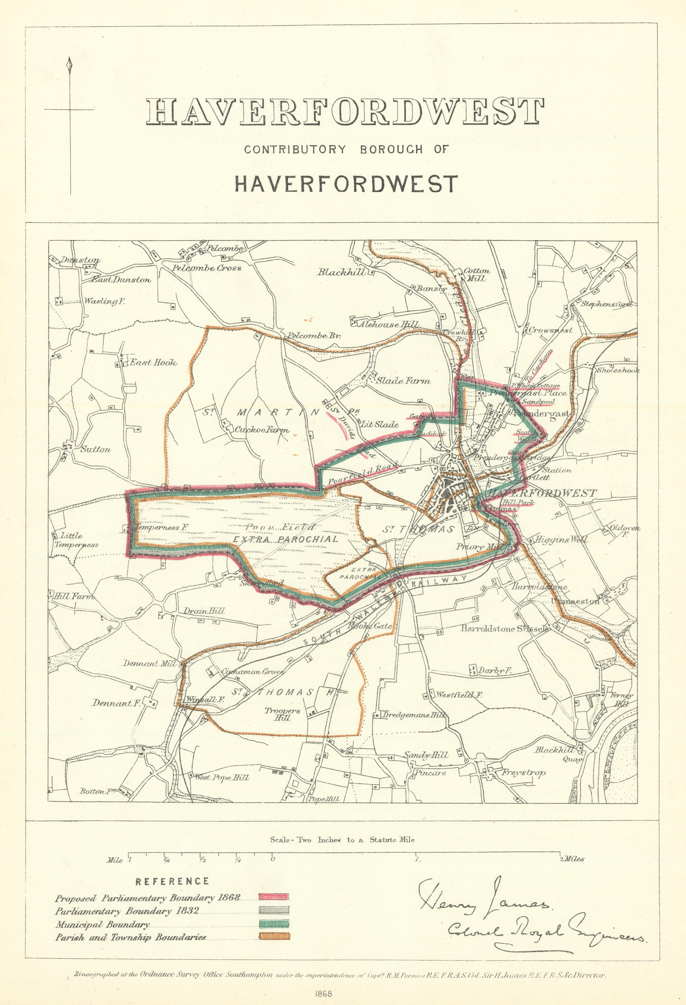 Associate Product Haverfordwest Contributory Borough. JAMES. Boundary Commission 1868 old map