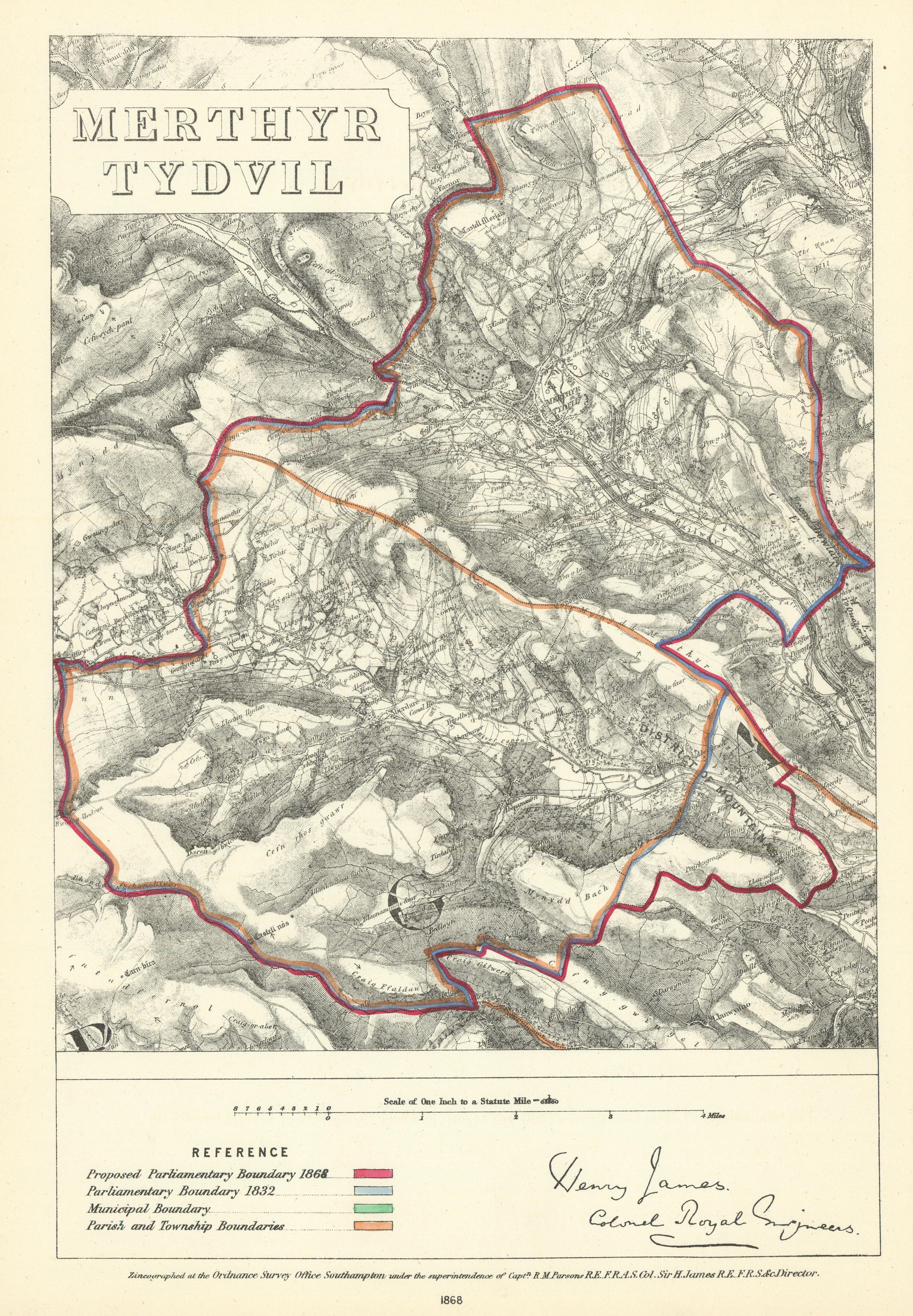 Associate Product Merthyr Tydfil, Glamorganshire. JAMES. Boundary Commission 1868 old map
