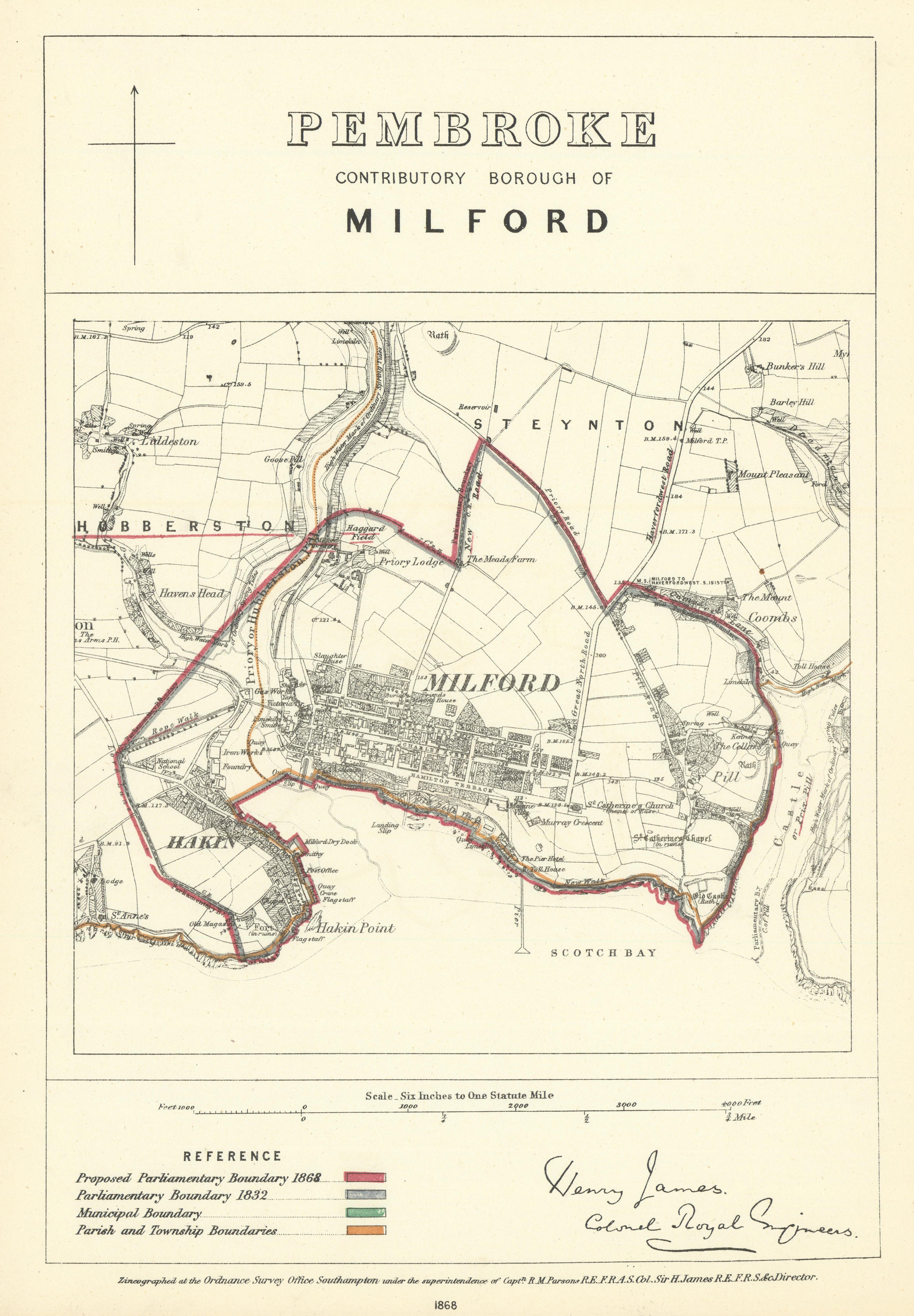 Associate Product Pembroke Contributory Borough of Milford. JAMES. Boundary Commission 1868 map