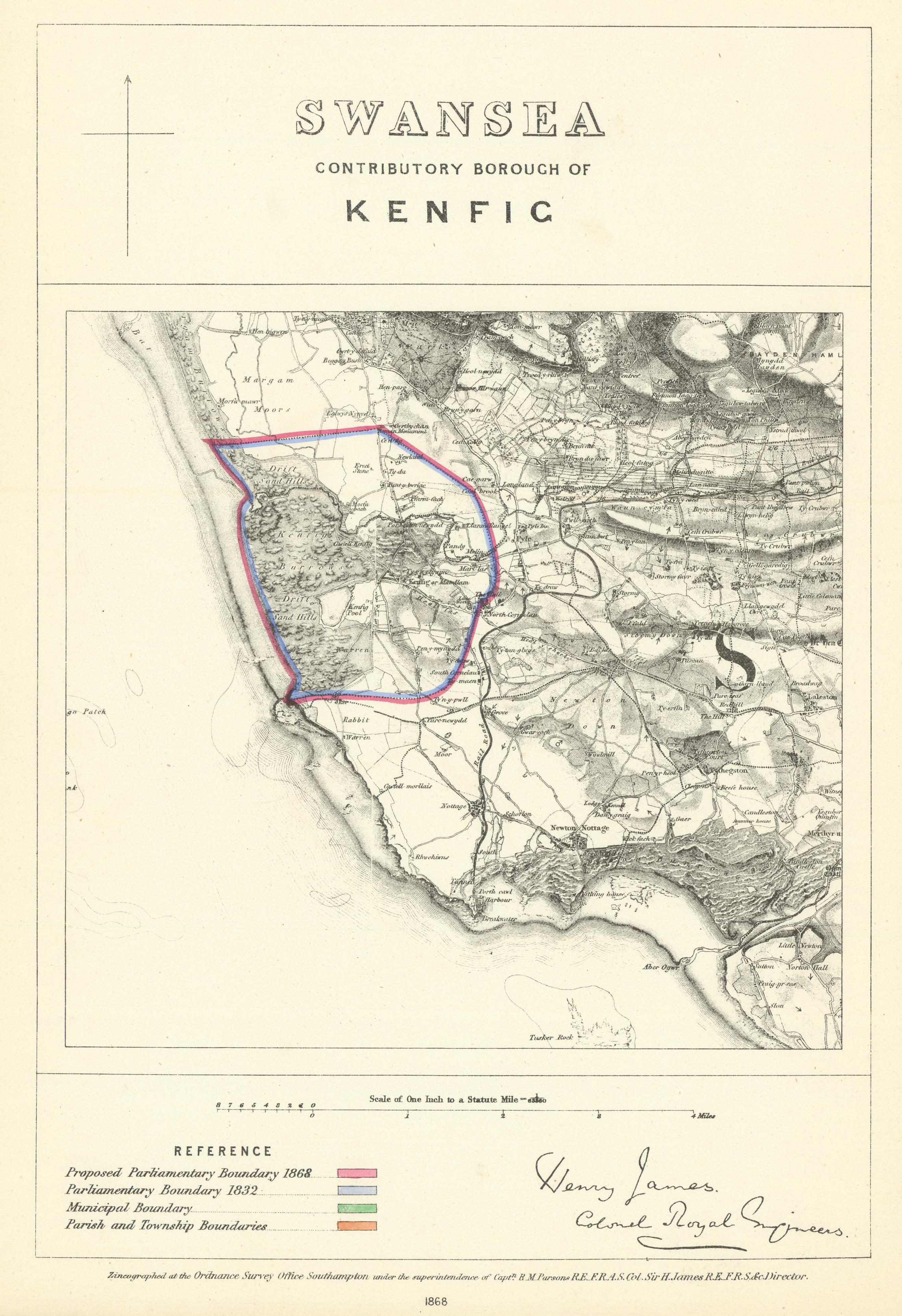 Associate Product Swansea Contributory Borough of Kenfig. JAMES. Boundary Commission 1868 map