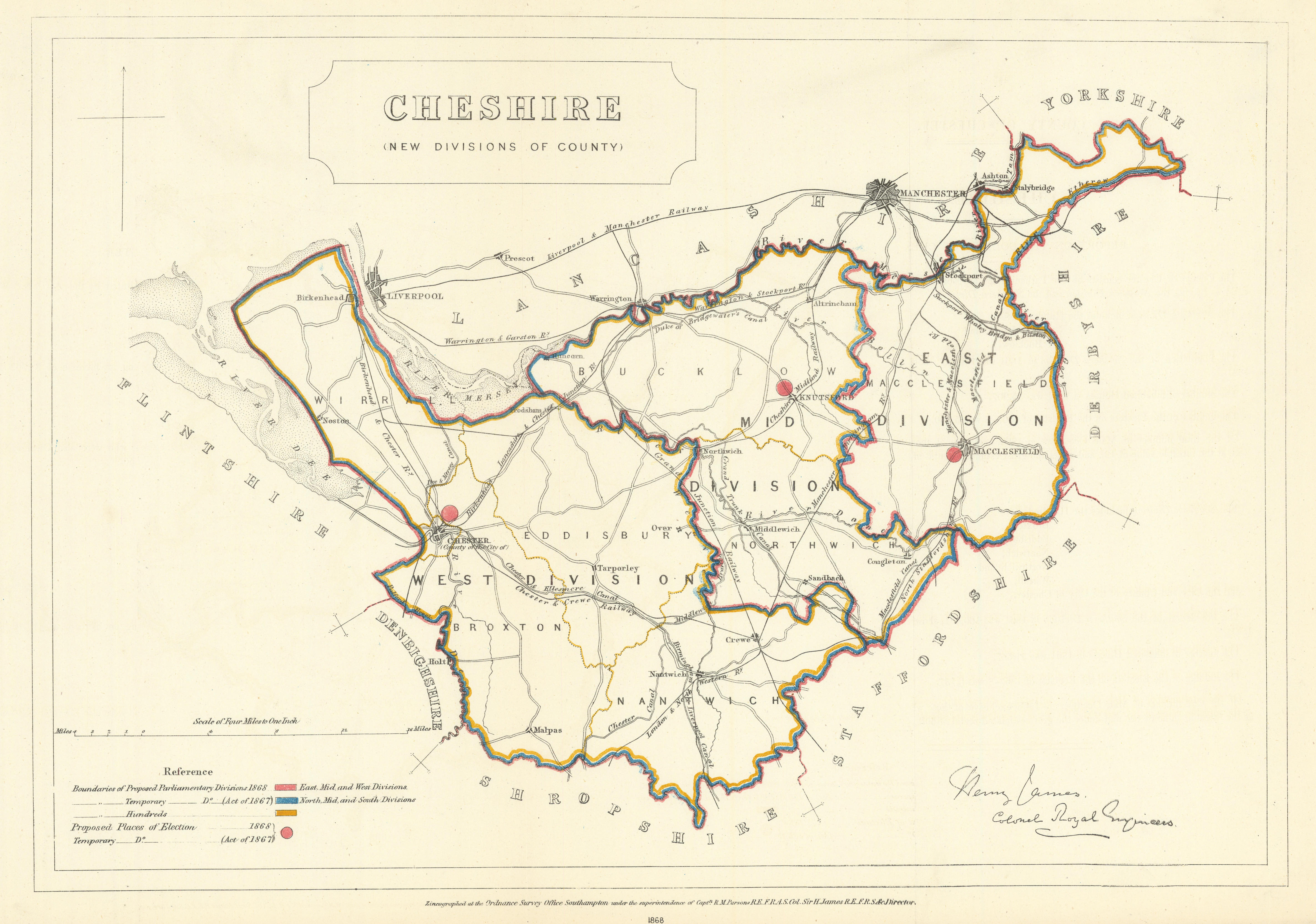 Associate Product Cheshire (New divisions of County). JAMES. Boundary Commission 1868 old map