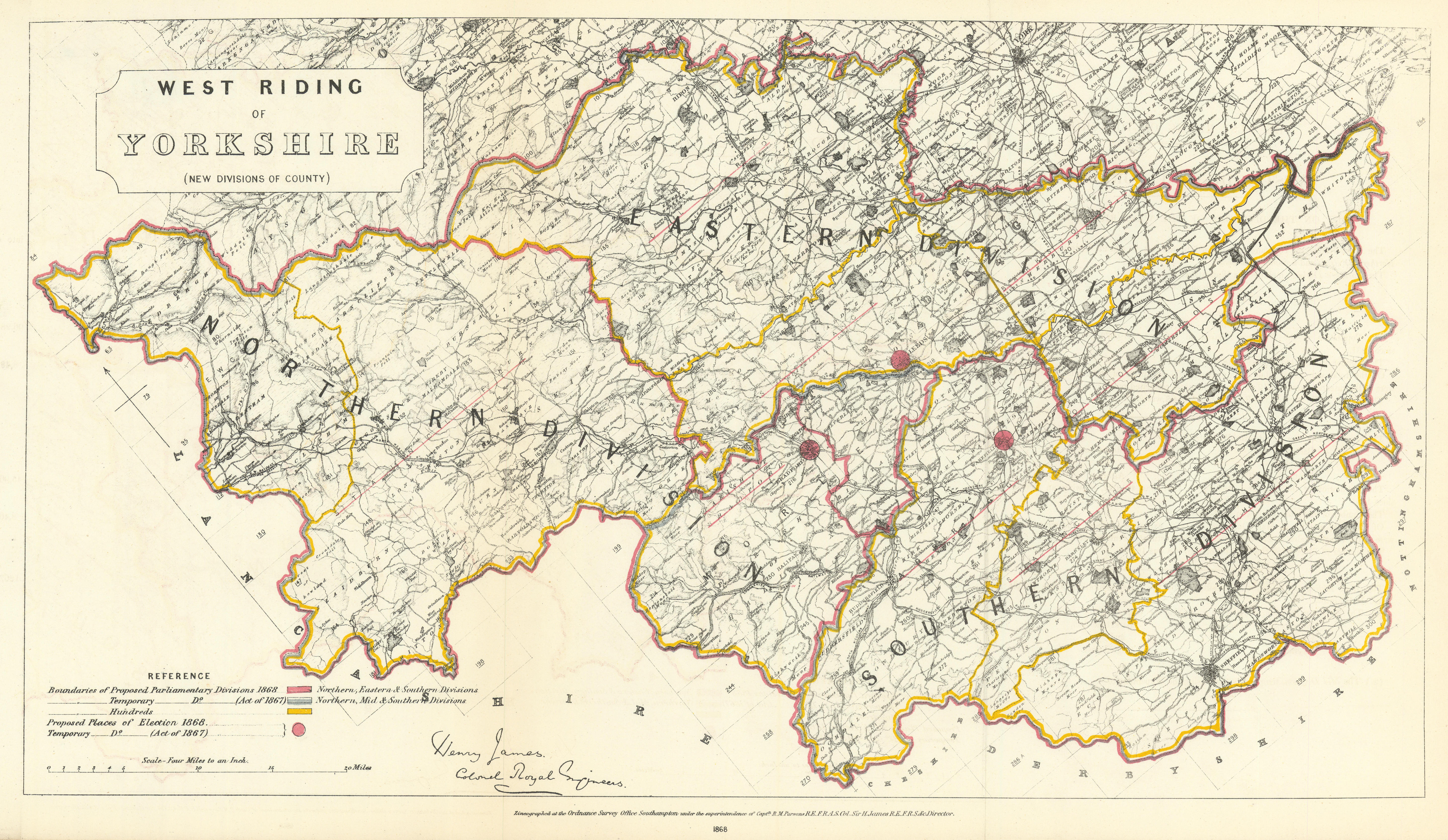 Associate Product Yorkshire West Riding new County divisions. JAMES. Boundary Commission 1868 map