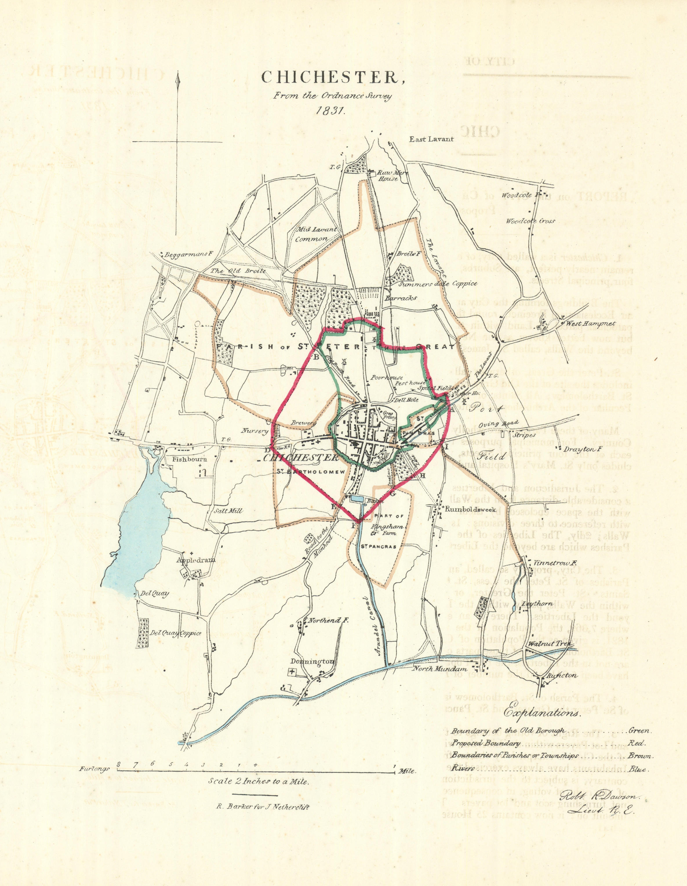 Associate Product CHICHESTER borough/town plan. REFORM ACT. Fishbourne Donnington. DAWSON 1832 map