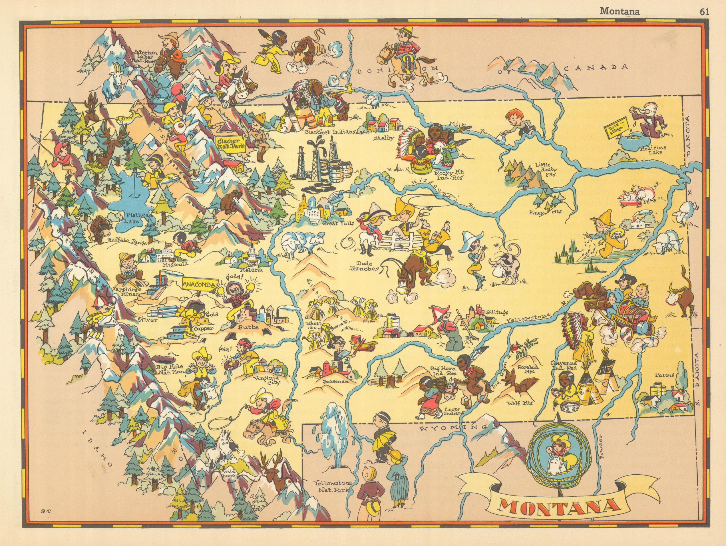Associate Product Montana. Pictorial state map by Ruth Taylor White 1935 old vintage chart