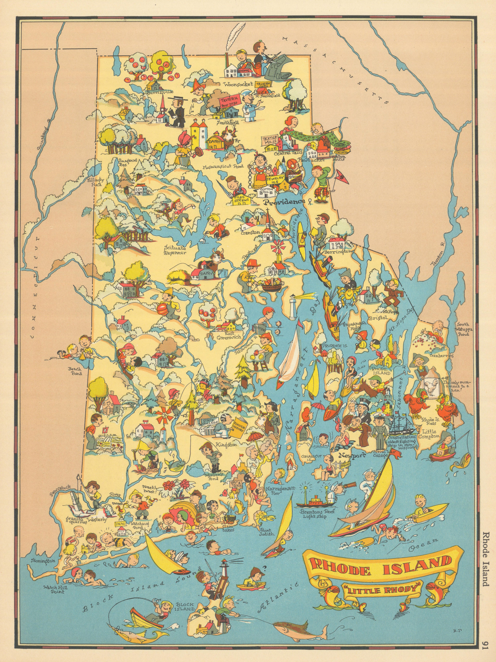 Associate Product Rhode Island "Little Rhody". Pictorial state map by Ruth Taylor White 1935