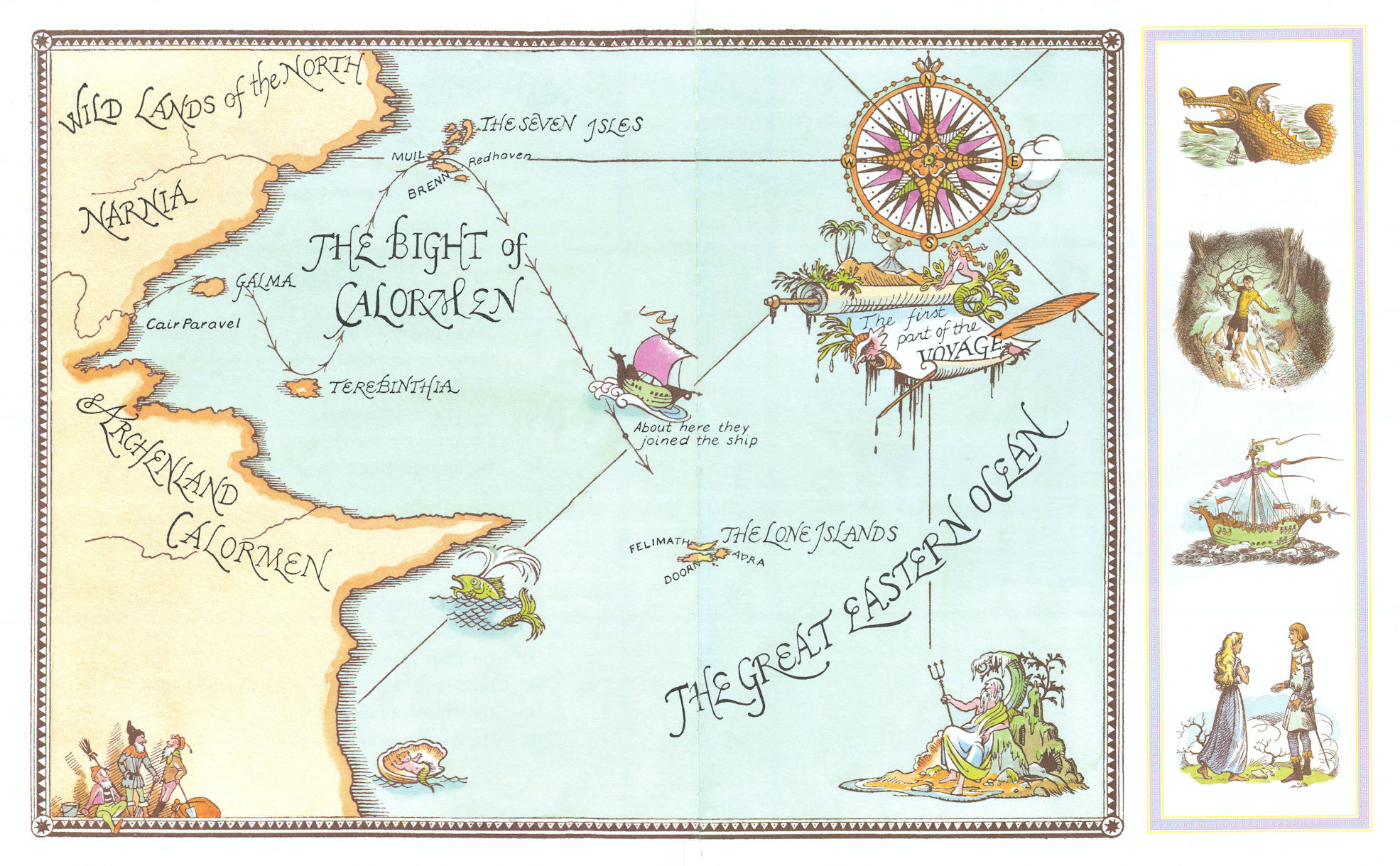 Associate Product First part of the voyage of the Dawn Treader by Pauline Baynes. Narnia 1998 map