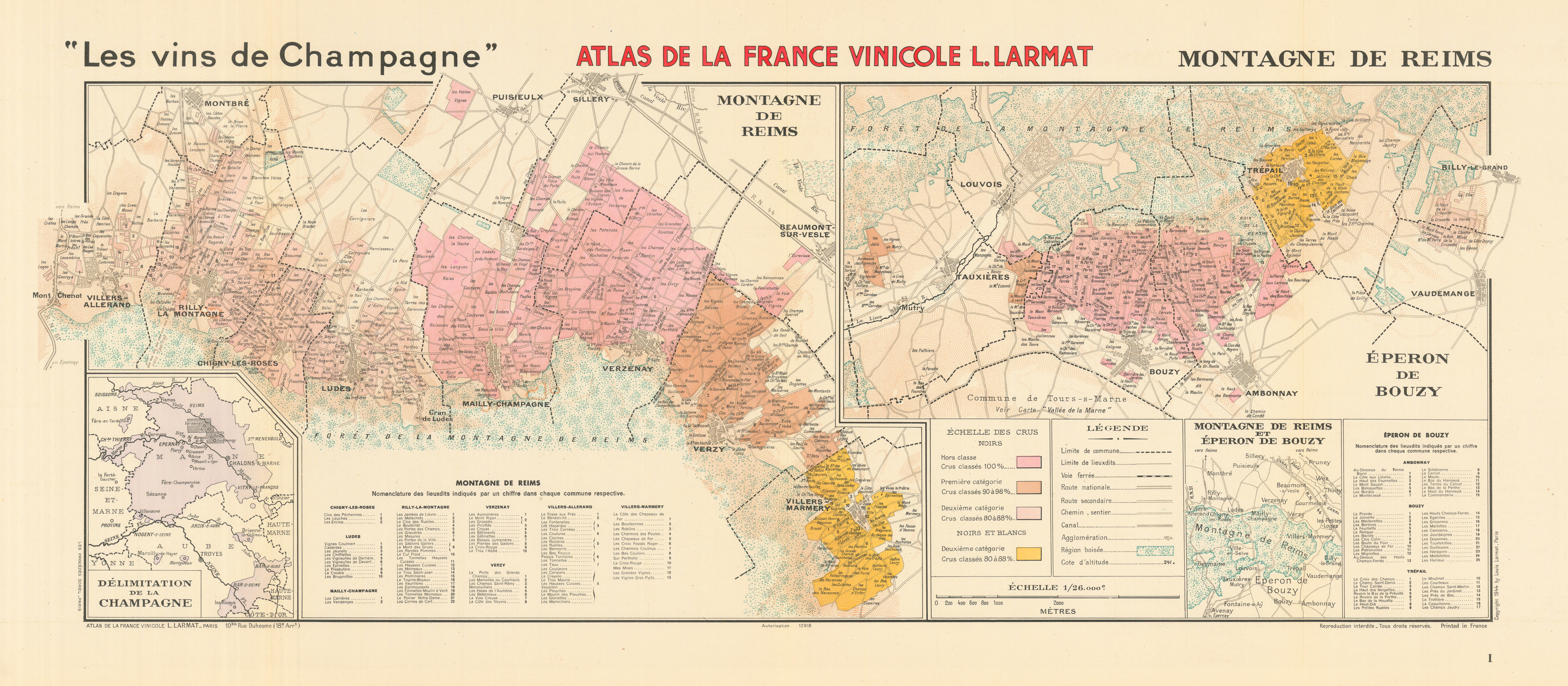 Associate Product CHAMPAGNE VINEYARD MAP Montagne de Reims. Éperon de Bouzy. Mailly. LARMAT 1944