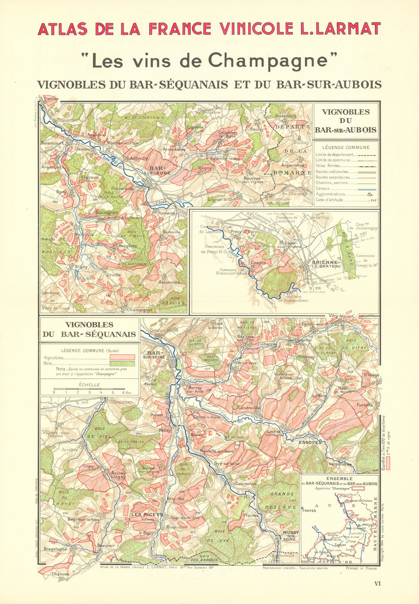 Associate Product CHAMPAGNE VINEYARD MAP Vignobles. Bar-Séquanais. Bar-sur-Aubois. LARMAT 1944