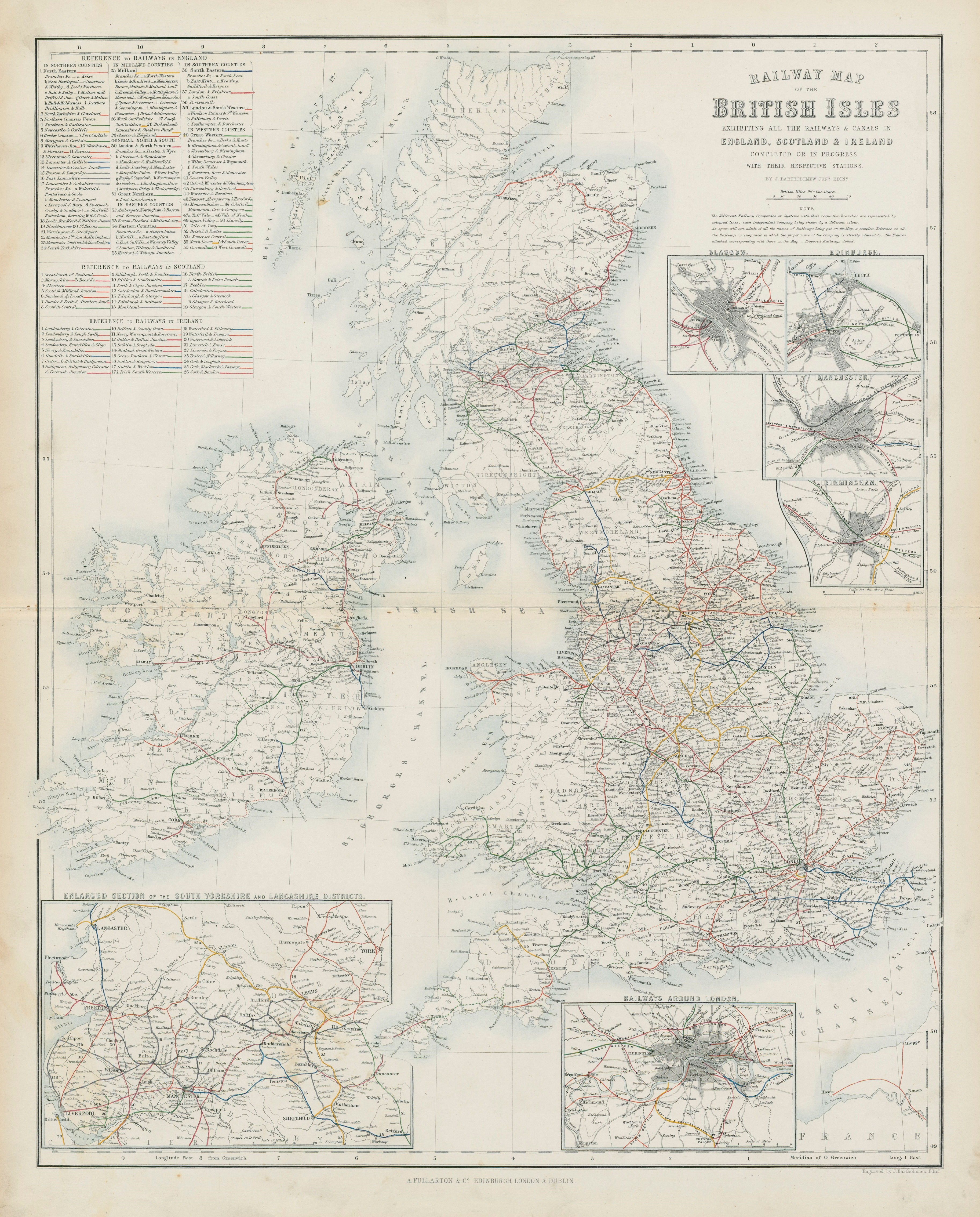 Associate Product Railway Map of the British Isles. SWANSTON 1860 old antique plan chart