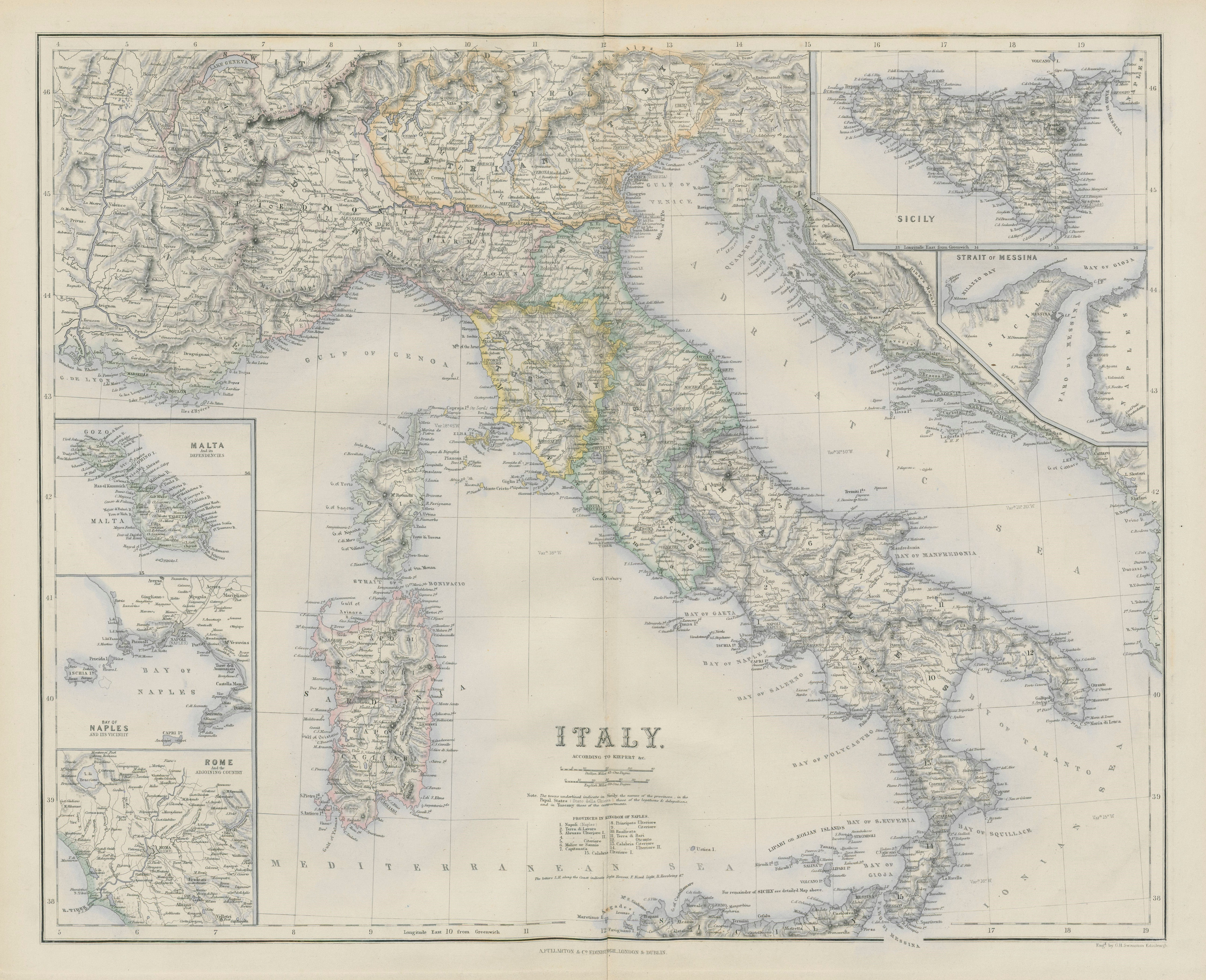 Associate Product Italy with Savoy/Savoie. Malta Naples Rome Strait of Messina. SWANSTON 1860 map
